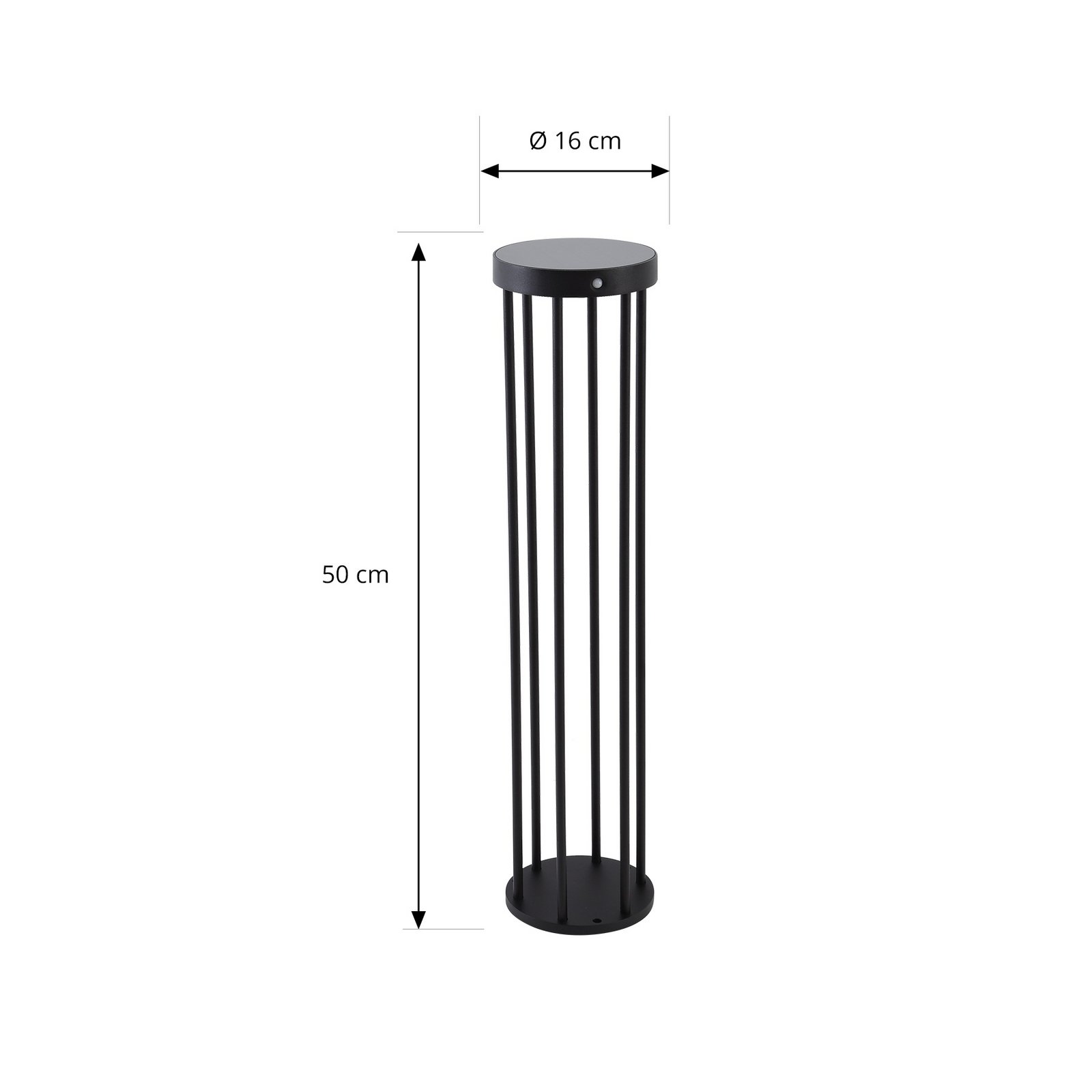Lucande, borne lumineuse LED solaire Evelis, noire, aluminium, détecteur