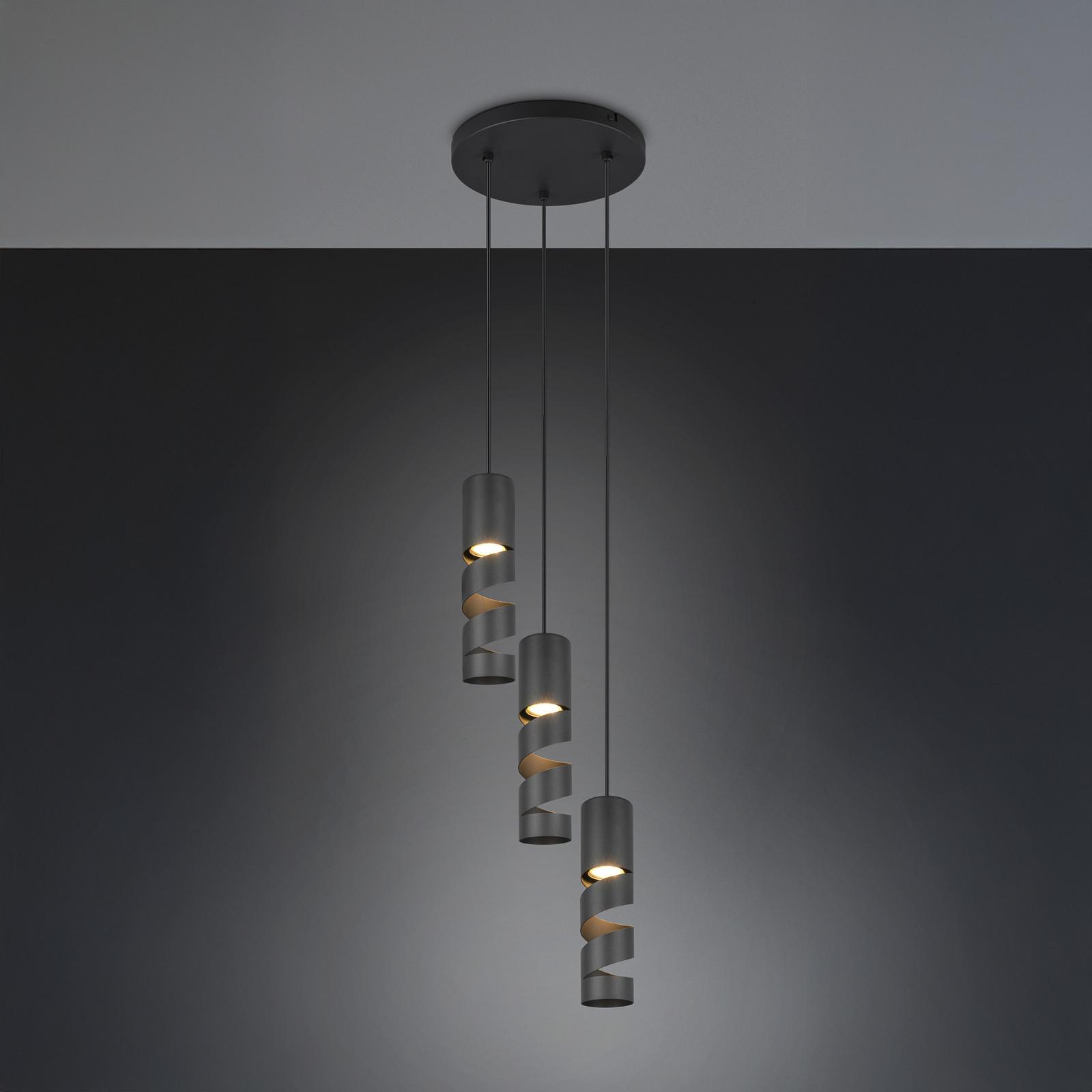 Stream hanglamp, zwart, Ø 28 cm, 3-lamps, metaal, GU10