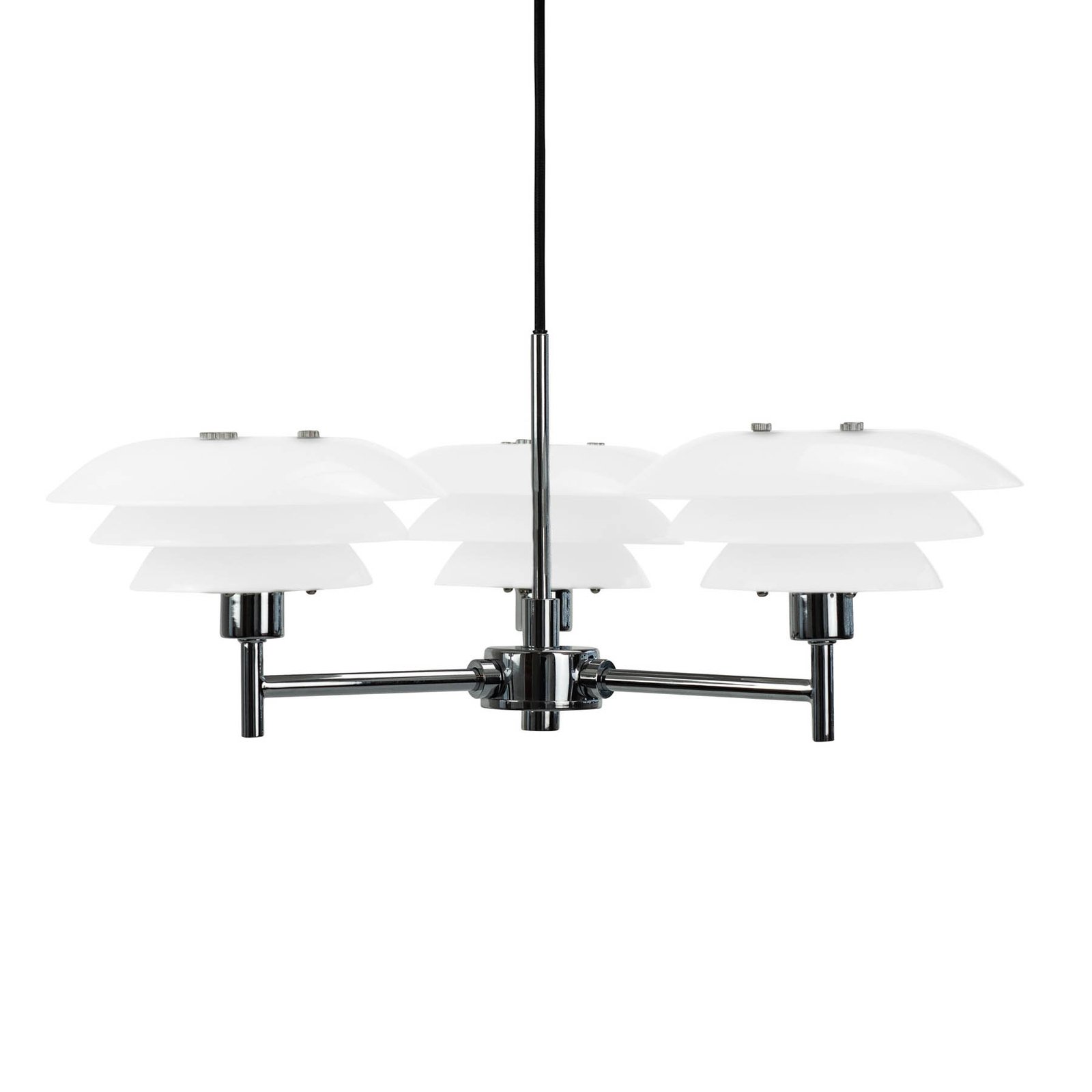 Dyberg Larsen kroonluchter DL20, opaal/chroom, Ø 50 cm, 3-lamps.