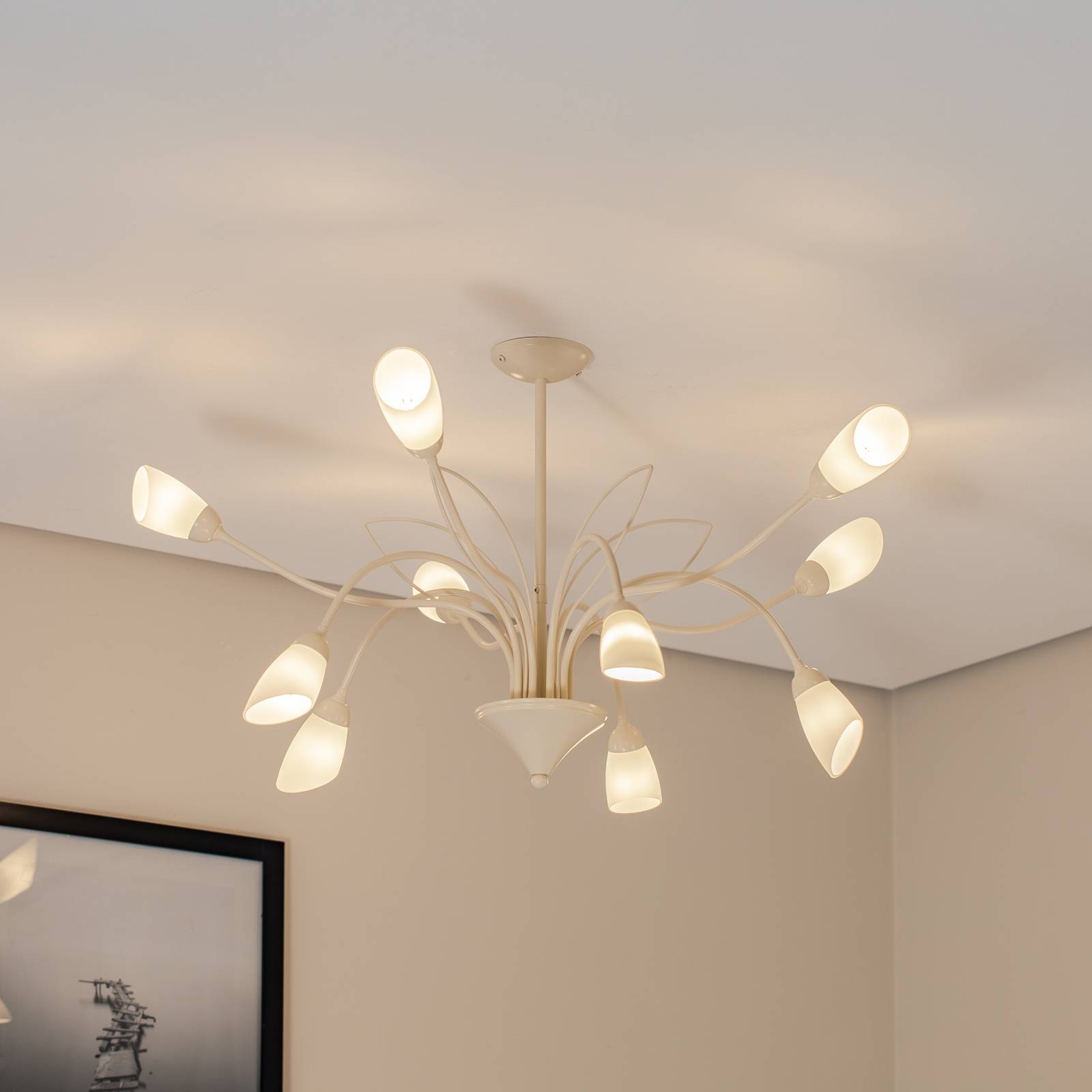 Deckenleuchte Gloriosa, Glas, creme, 10-flammig günstig online kaufen