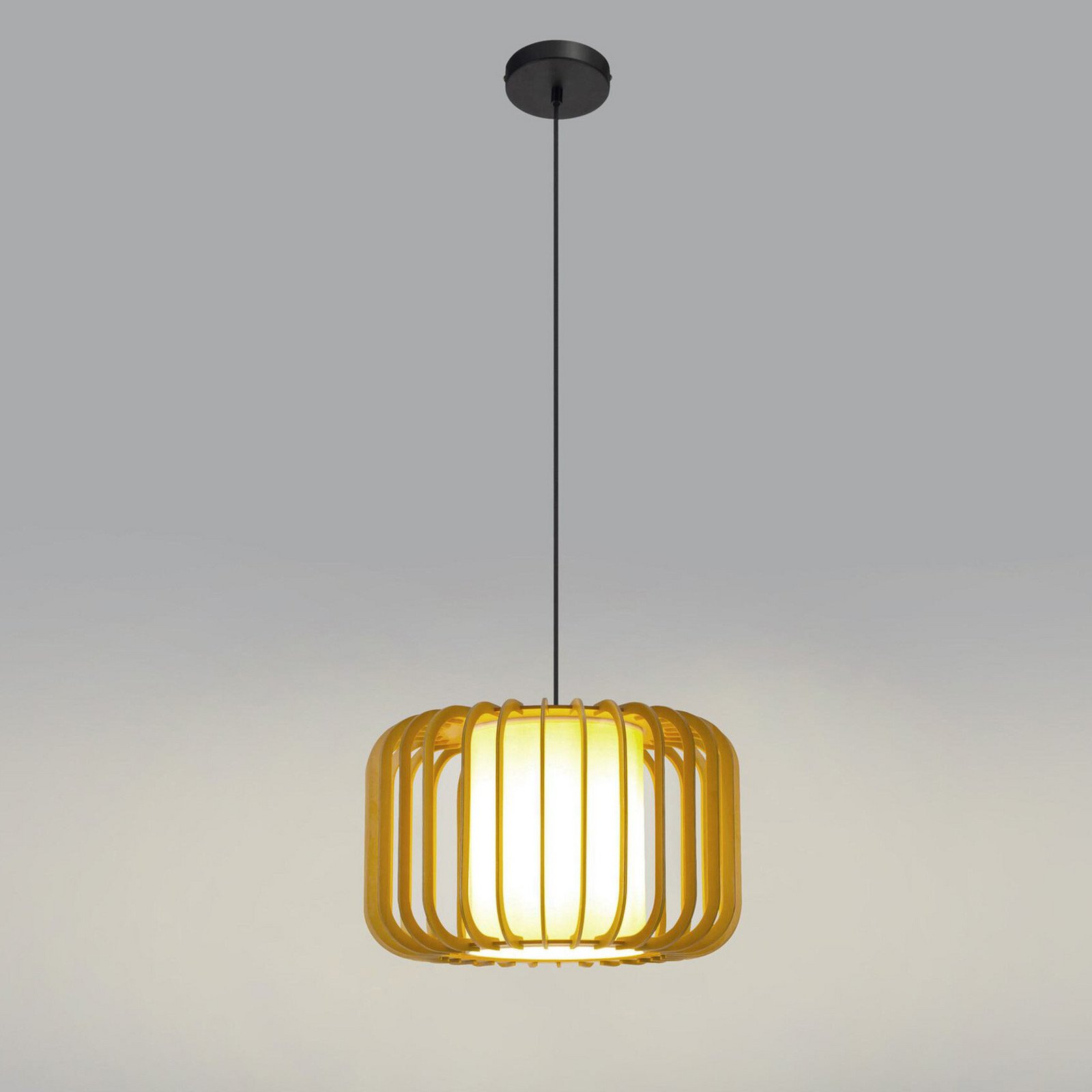 Lampă suspendată Forlight Viva maro deschis lemn Ø 40 cm - Camera de zi / sufragerie - maro deschis negru alb
