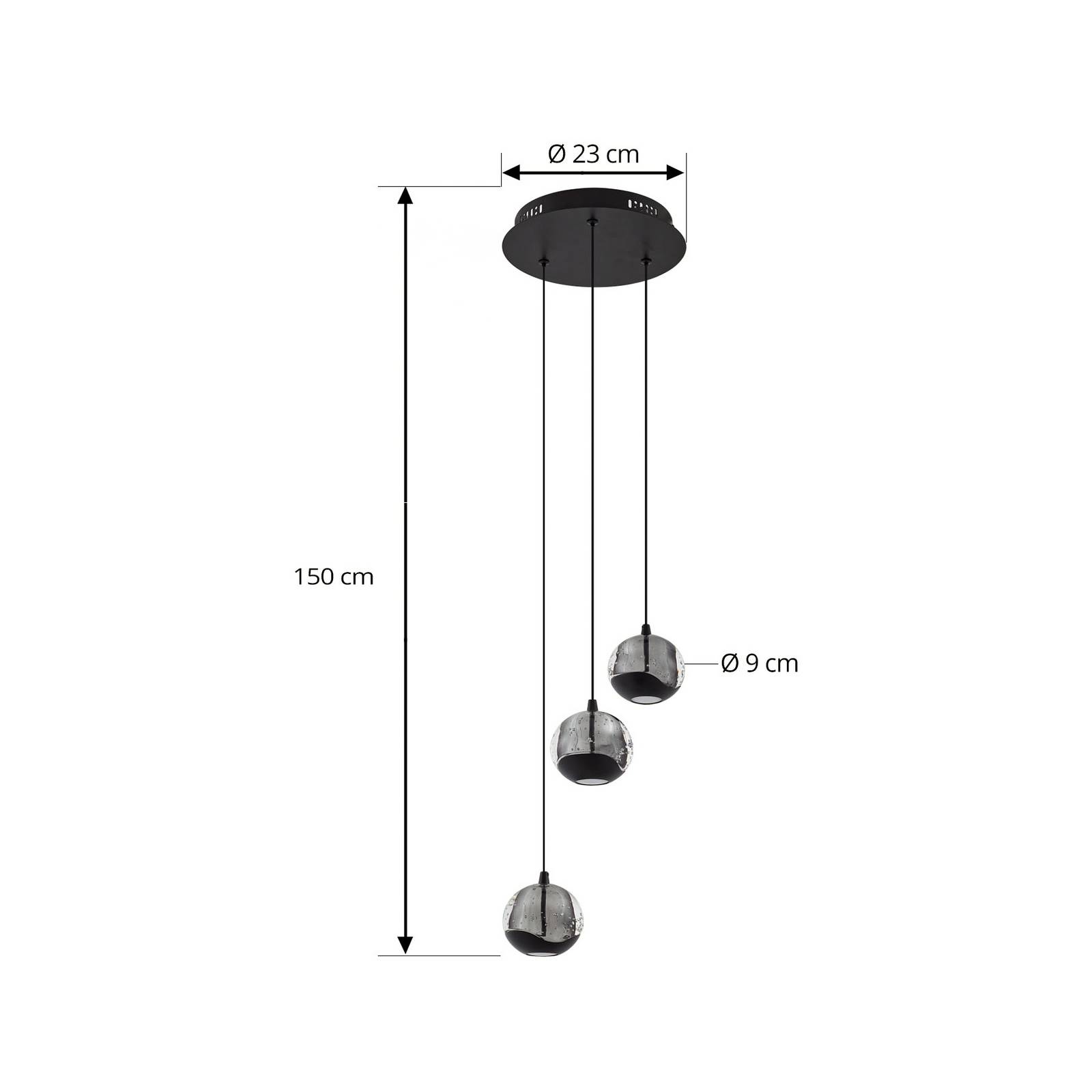 Lucande Lampa wisząca LED Hayley, czarna, 3-punktowa, szkło