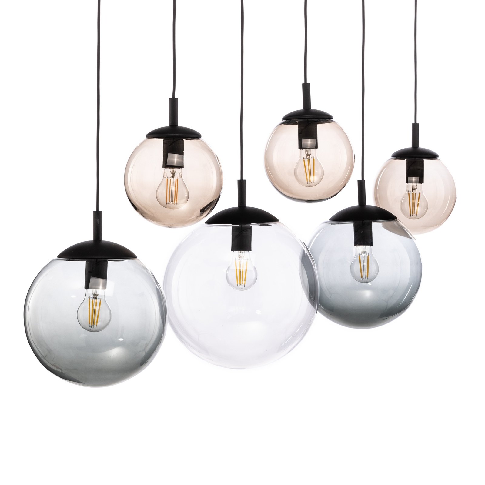 Esme pendant light, glass, multicoloured, 6-bulb, linear