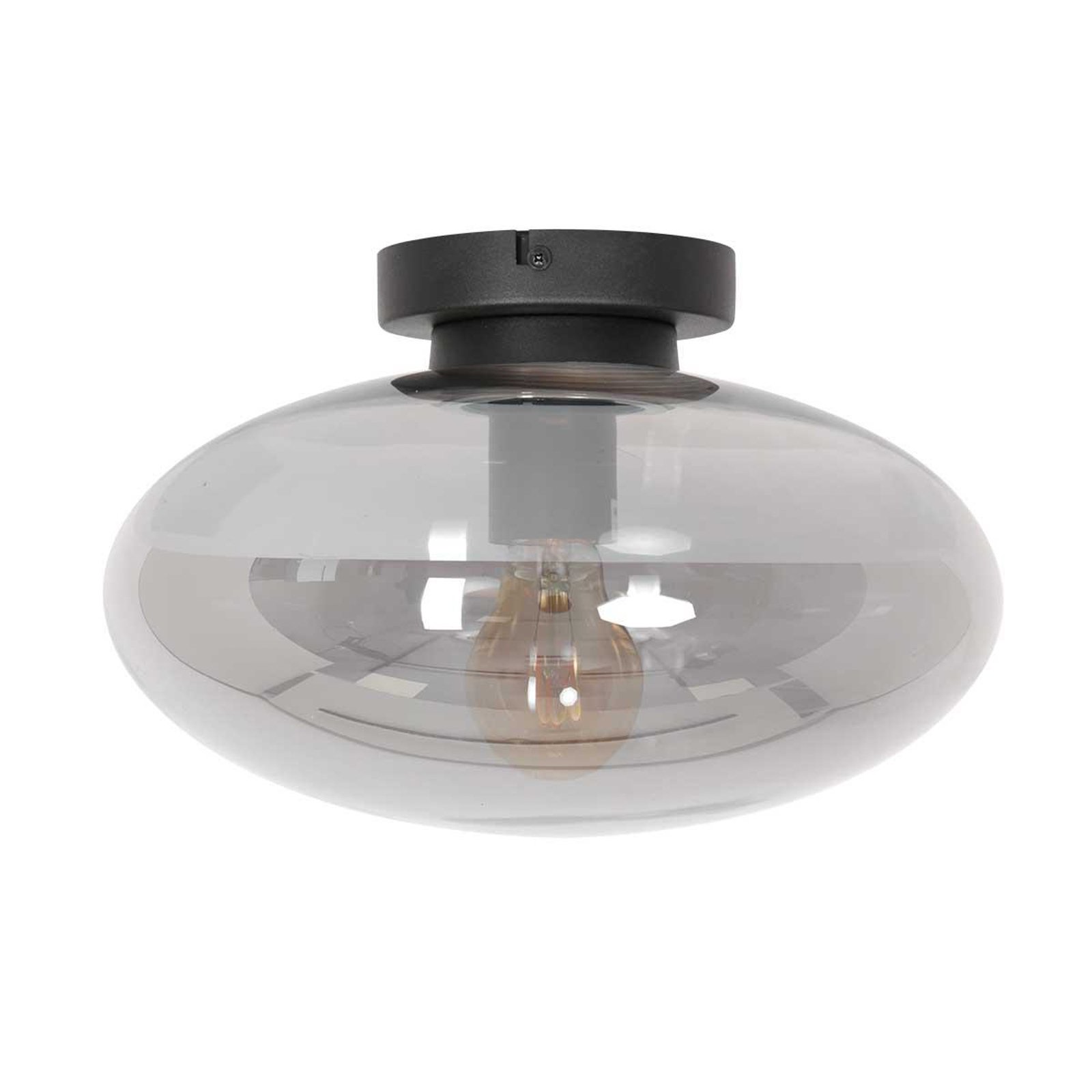 Reflexion ceiling light, Ø 30 cm, glass, black/smoke grey