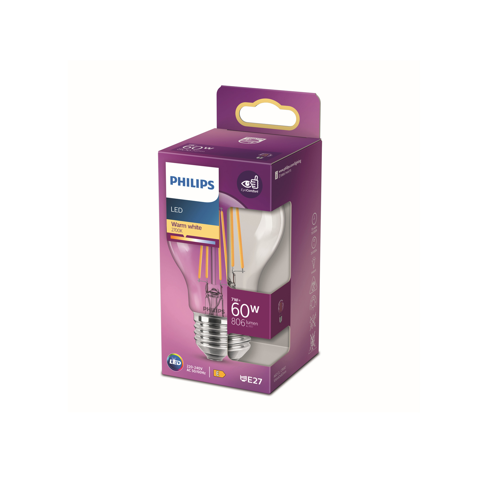 Pære LED Dekoration 7W Glass (806lm) E27 - Philips