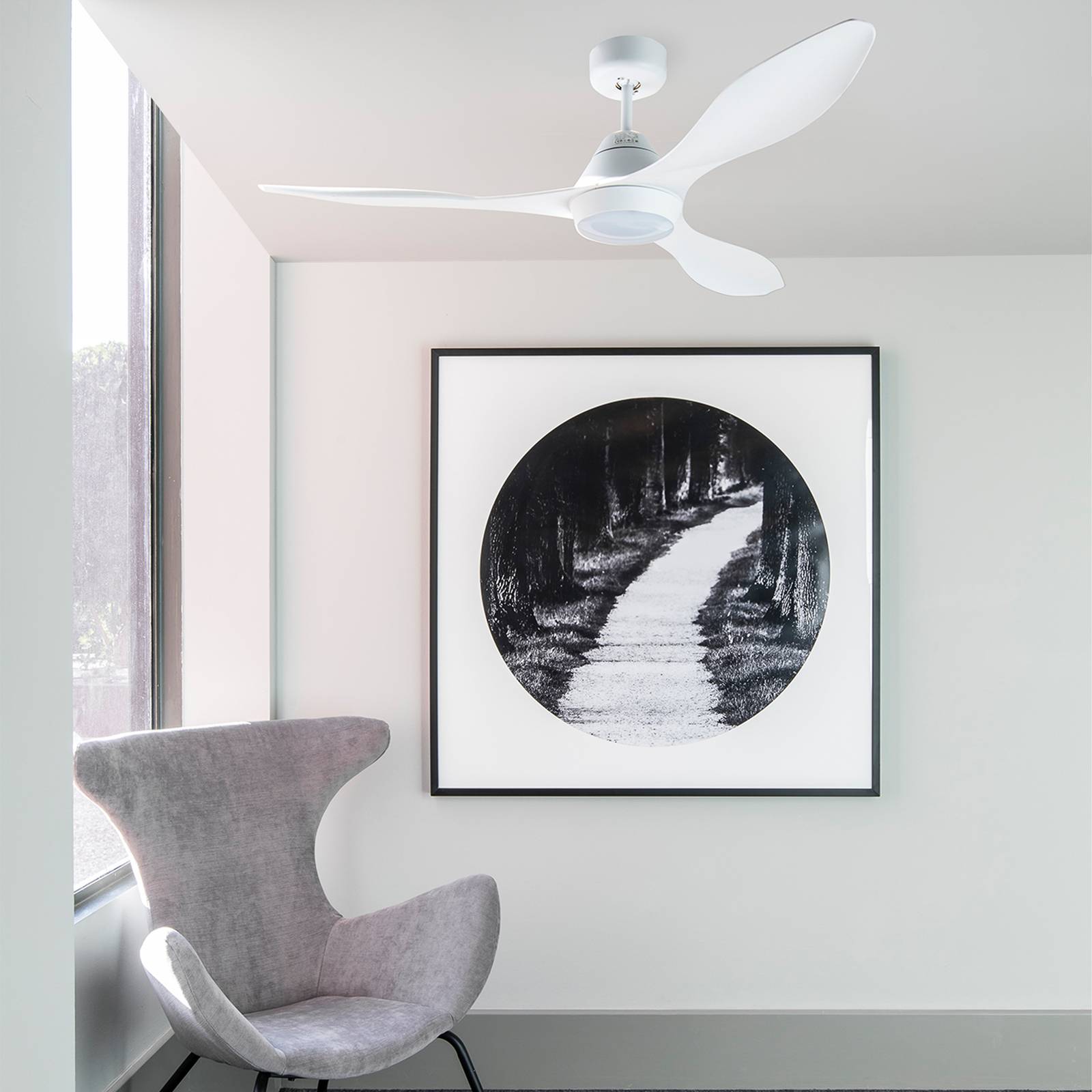 FARO BARCELONA Ventilateur plafond LED Polaris L, 3 pales, blanc