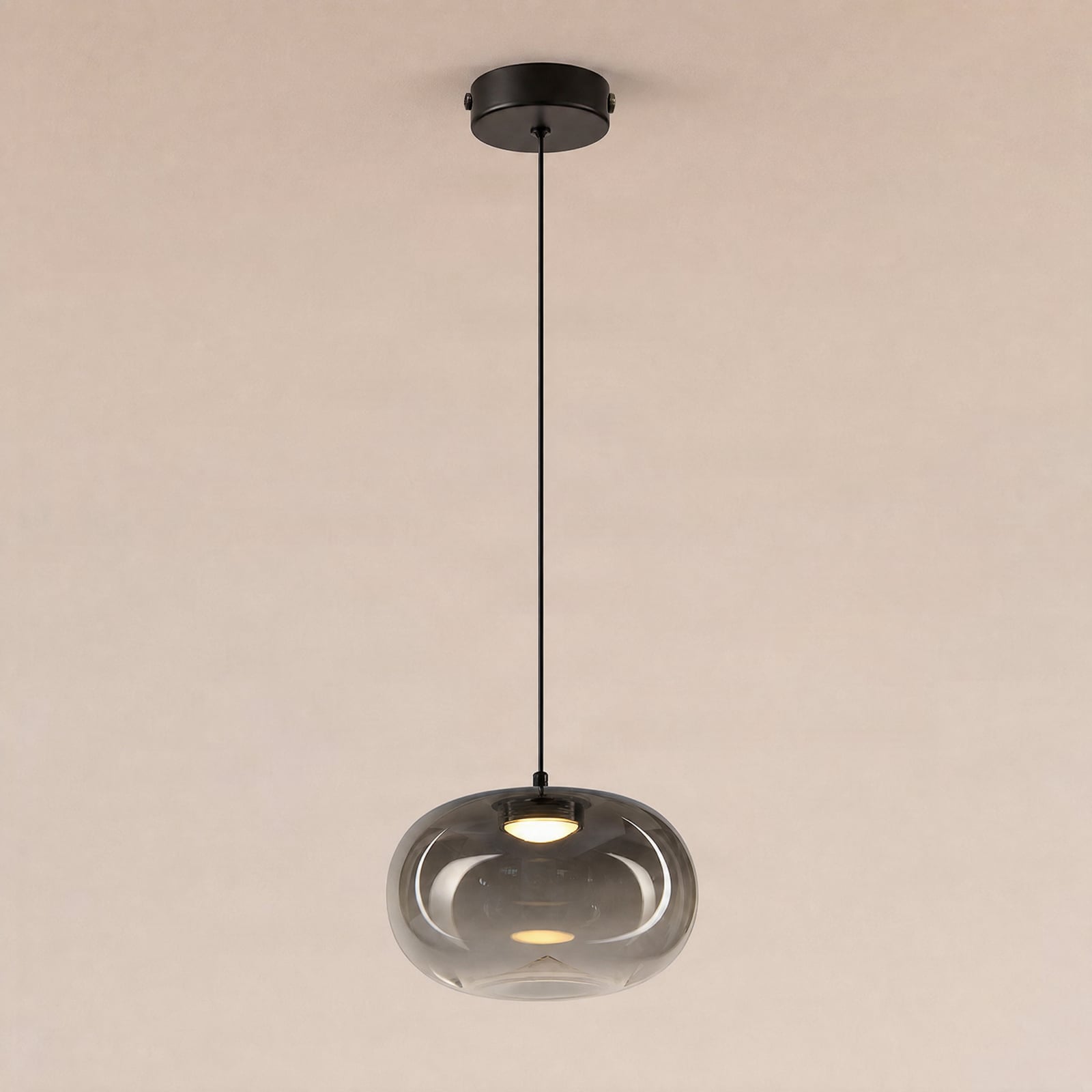 LED hanglamp Vaso, rookgrijs, Ø 18 cm, glas