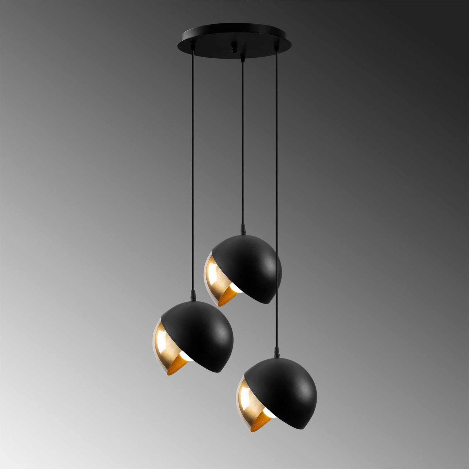 Suspension Berceste 252-S2 noir/or métal à 3 lampes ronde