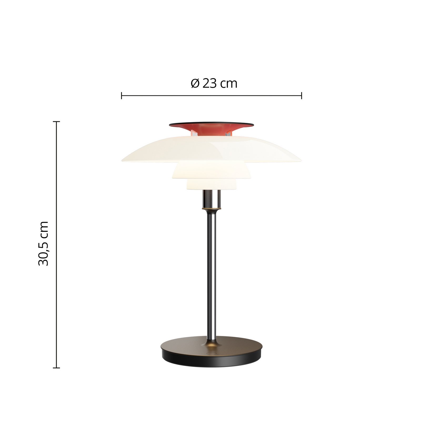 Louis Poulsen LED akumulatora galda lampa PH 80, balta/sarkana/hromēta IP44