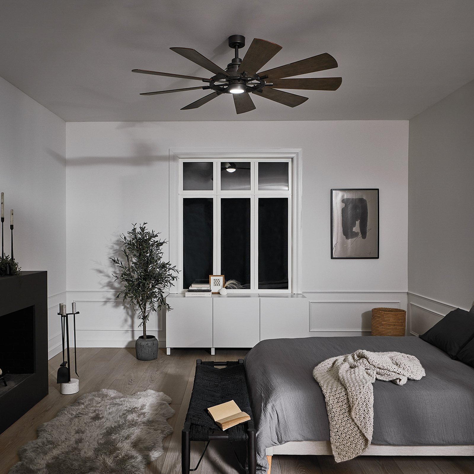 Gentry LED ceiling fan white/dark walnut