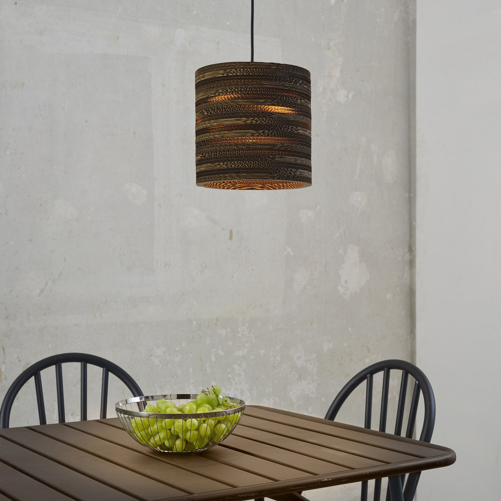 OSRAM hanging light CYLINDER, 1-bulb, brown, Ø 25 cm, corrugated cardboard