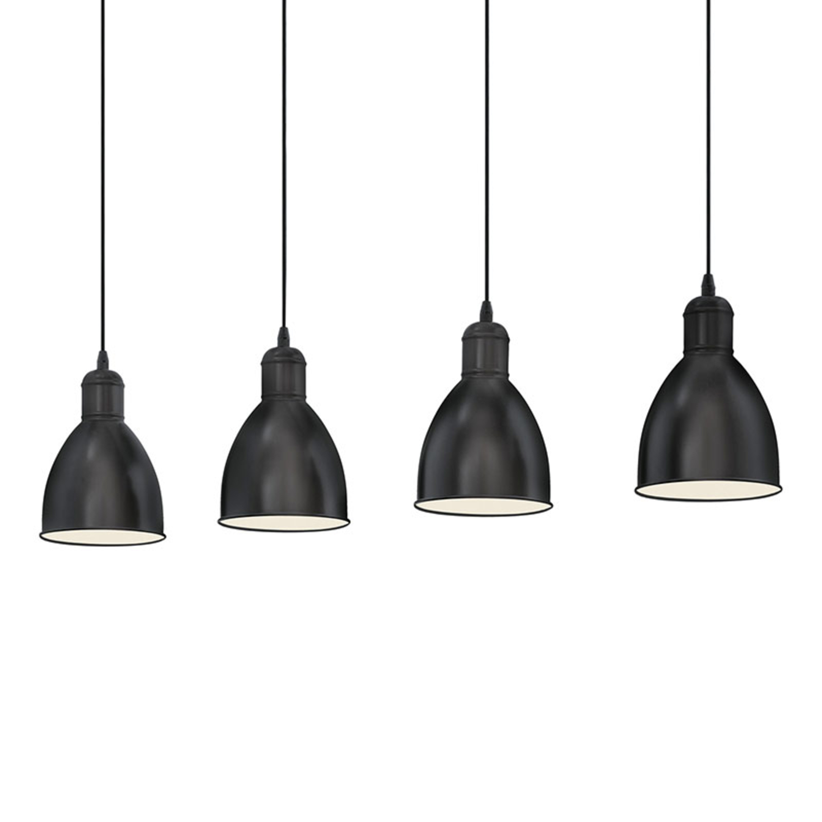 EGLO Priddy hanging light with four black lampshades, for Living / Dining Room, steel, E27, 60 W, energy efficiency: A++, L: 97.5 cm, W: 15.5 cm