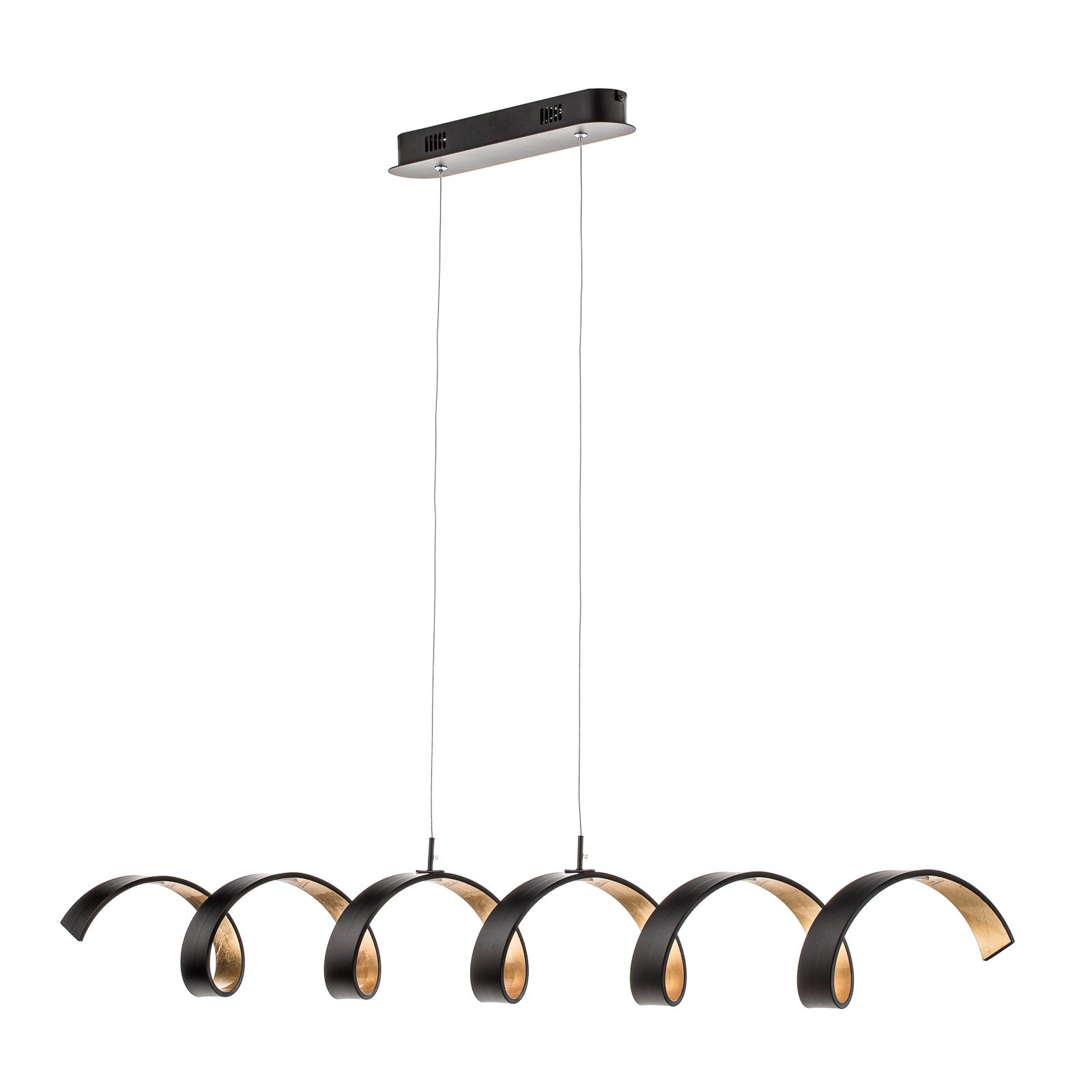 Helix LED hanging light, black and gold, 125 cm