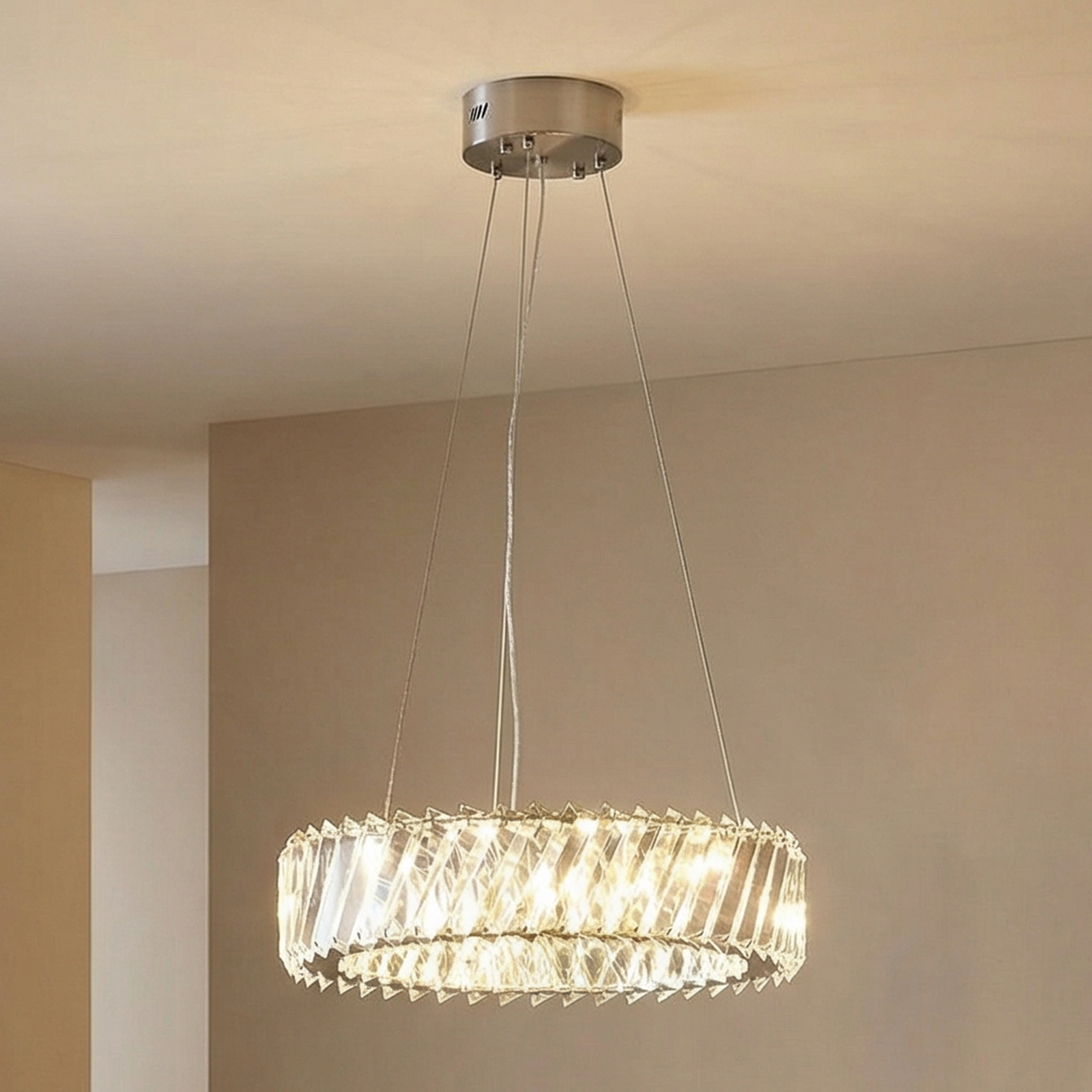 Lucande LED lógó világítás Glacis, kristály, Ø 40 cm, króm