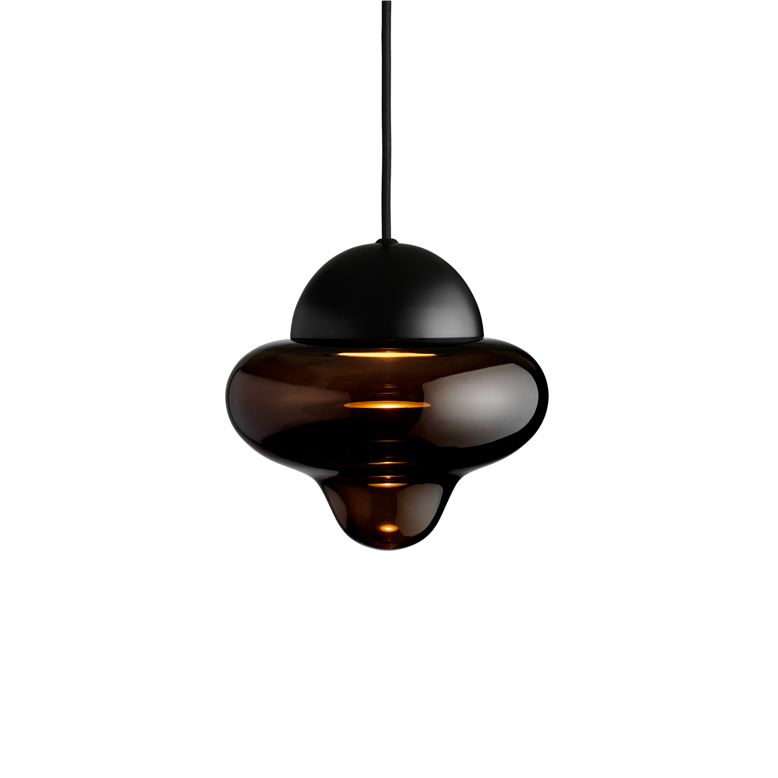 Suspension LED Nutty, brun / noir, Ø 18,5 cm, verre