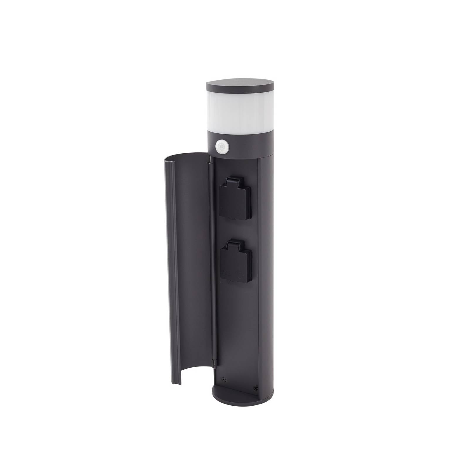 Lucande Sockellampe Corban, grau, Sensor, Steckdosen, IP44