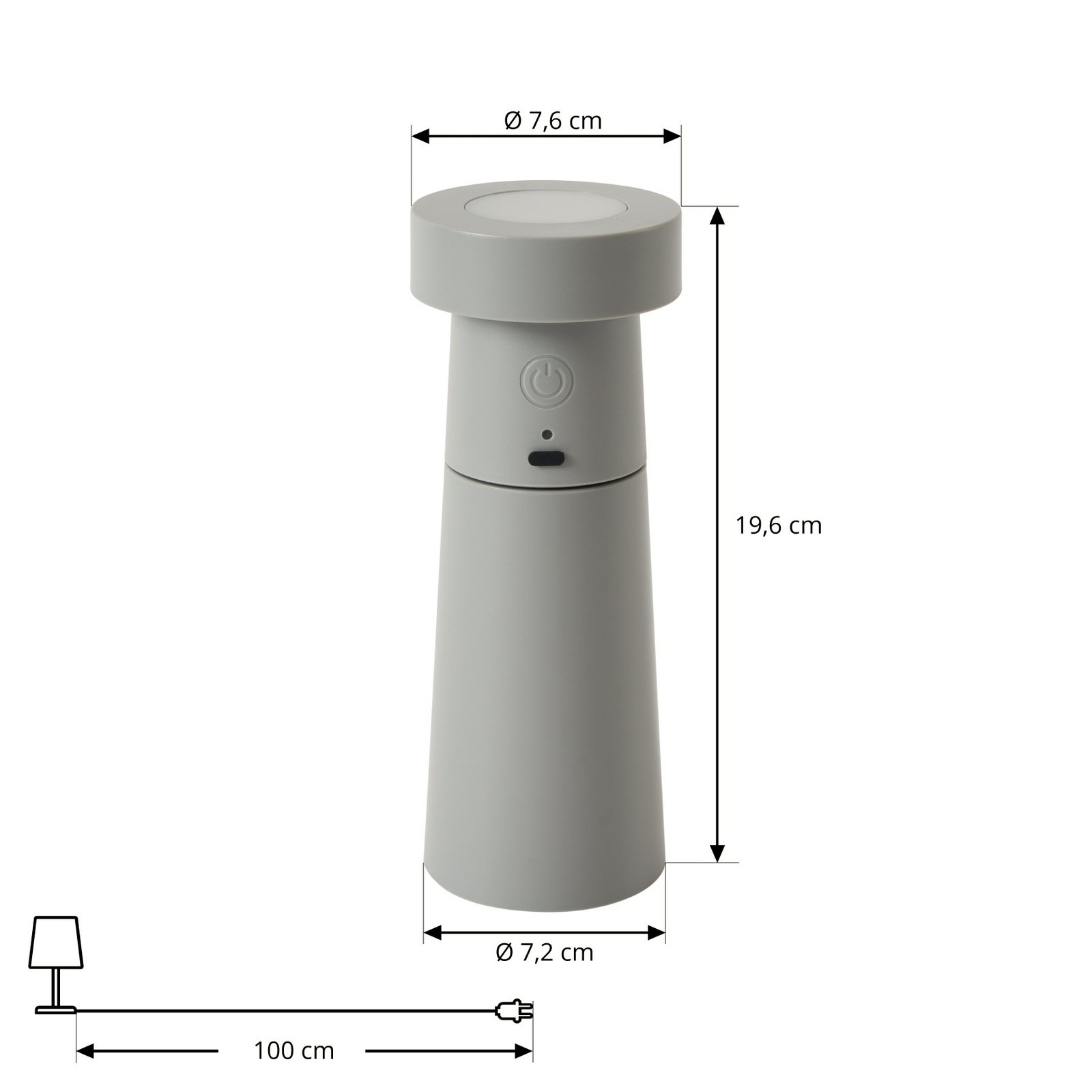 Lucande LED-Saleiere Salt, grigio chiaro, batteria ricaricabile, IP44