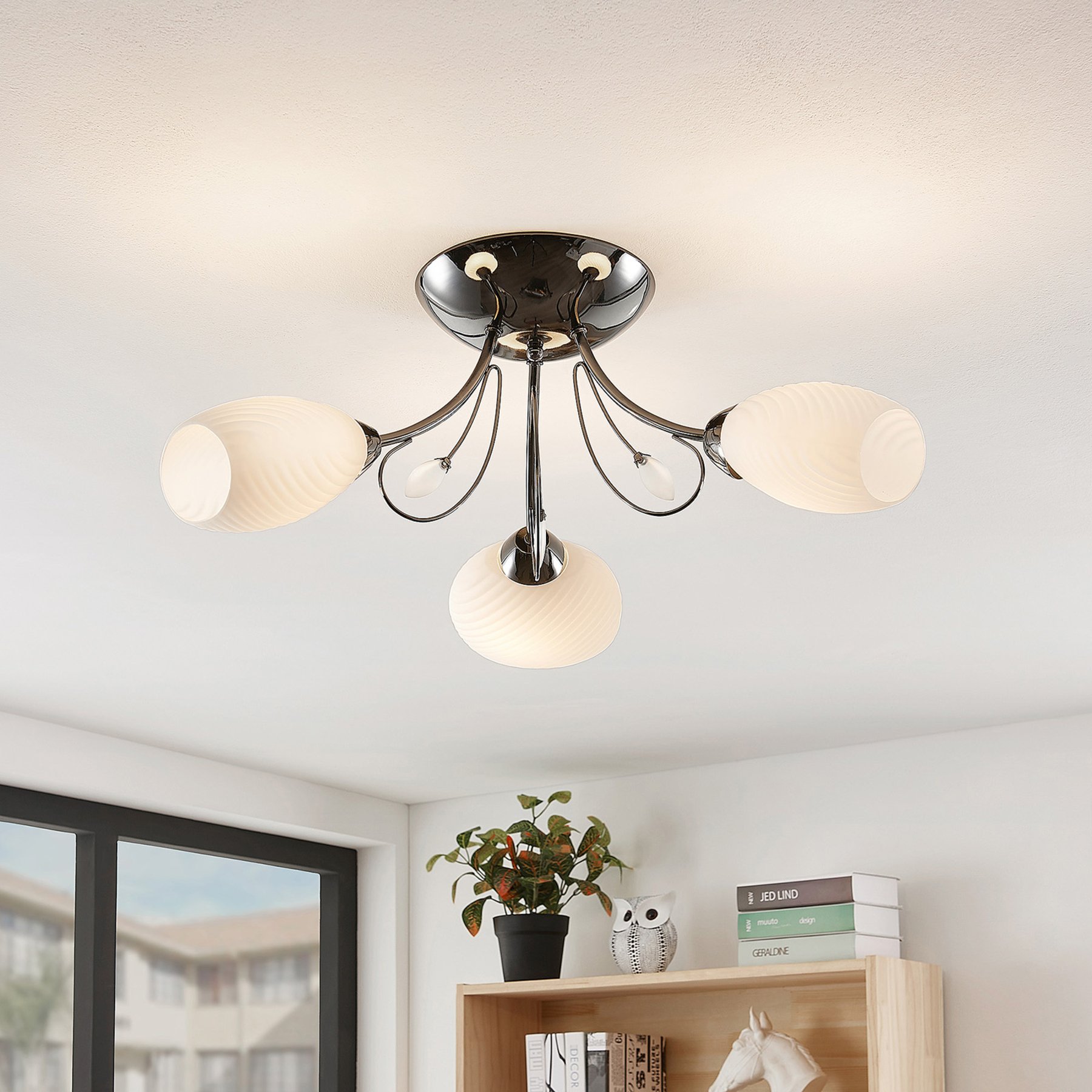 Lindby Sibyll ceiling light in glass, 3-bulb, for Living / Dining Room, glass, metal, E14, 40 W, energy efficiency: A++