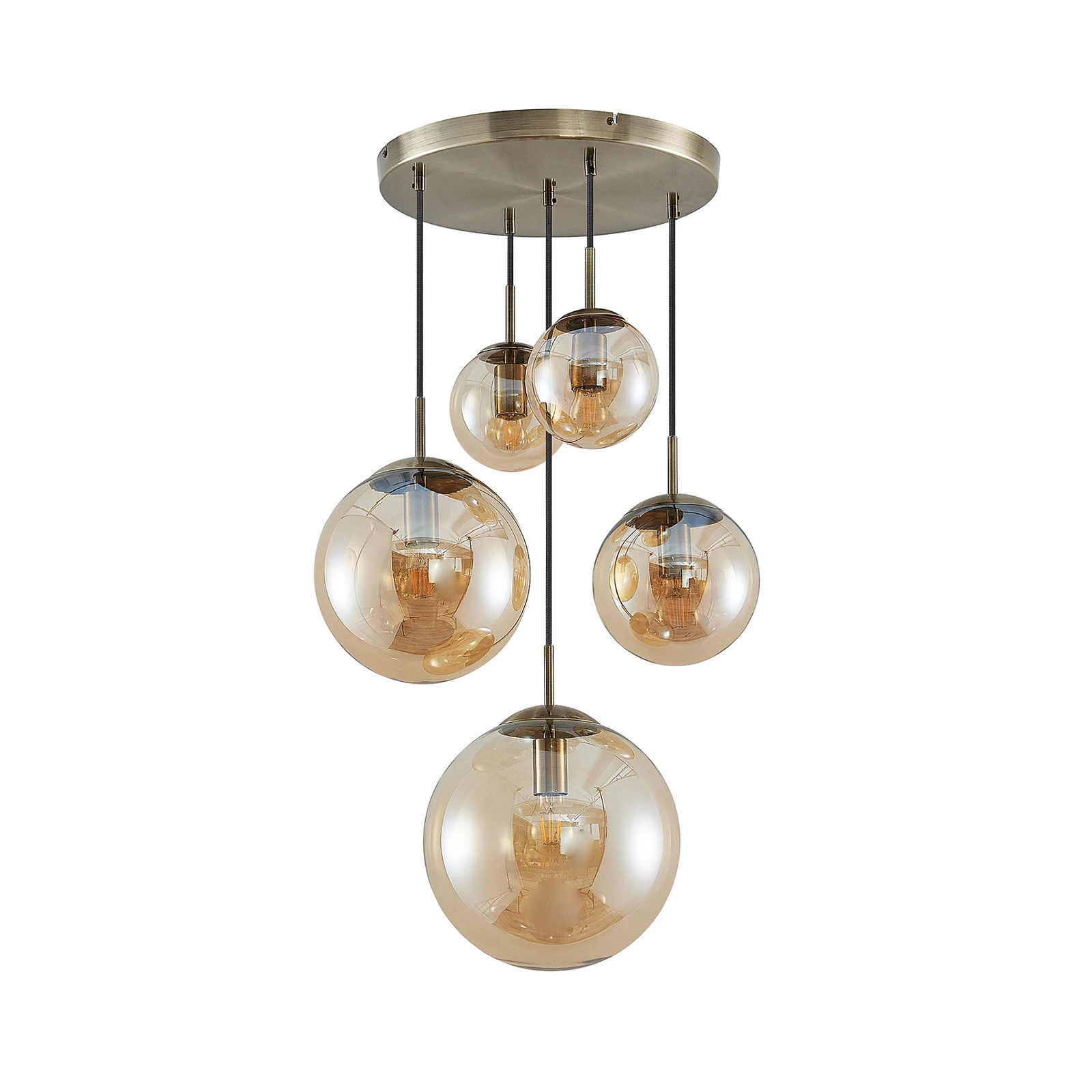 Lindby Hängeleuchte Teeja, amber, 5-flg., Ø50cm, Glas, E27