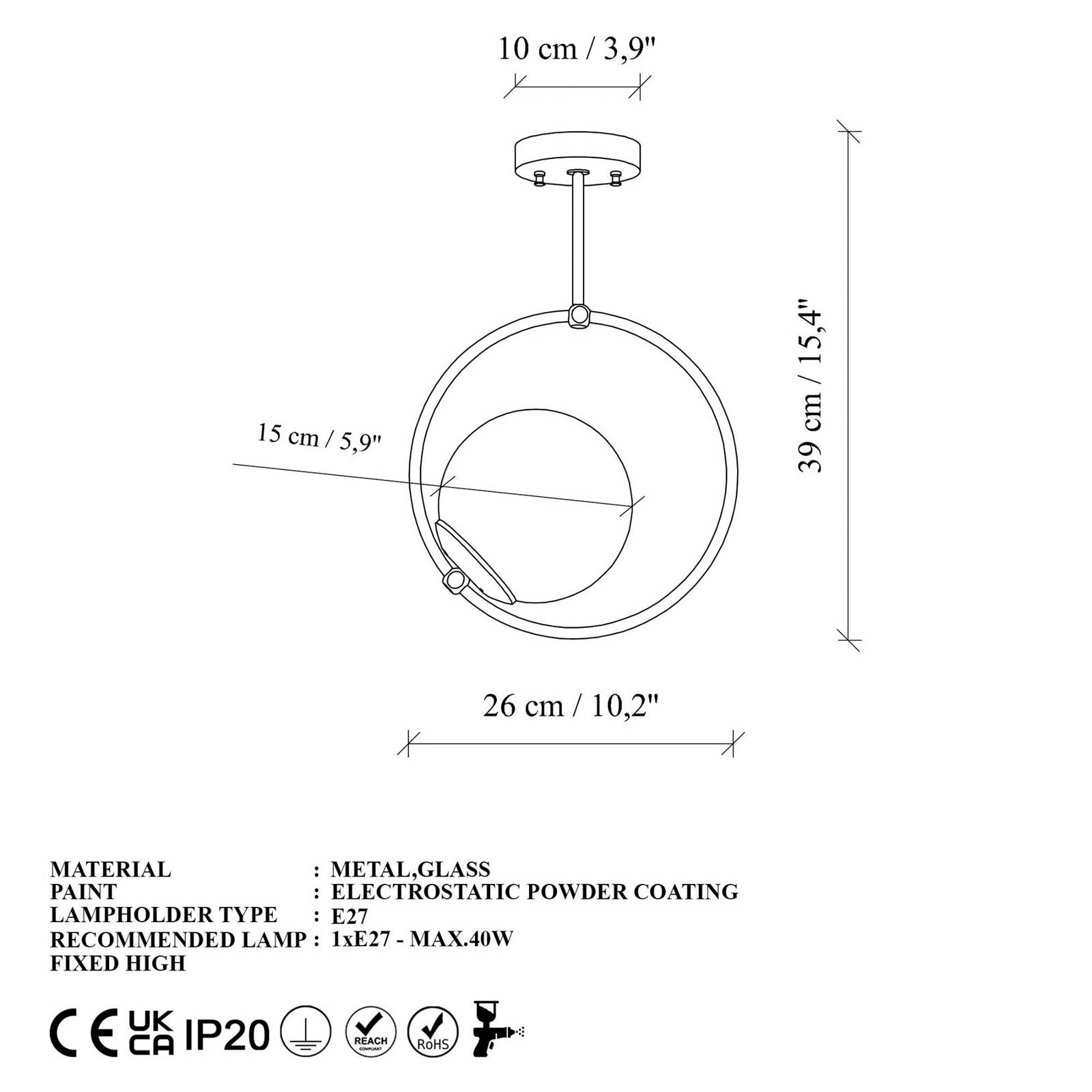 Lampa sufitowa Dolunay, Ø 26 cm, złota, szkło, E27