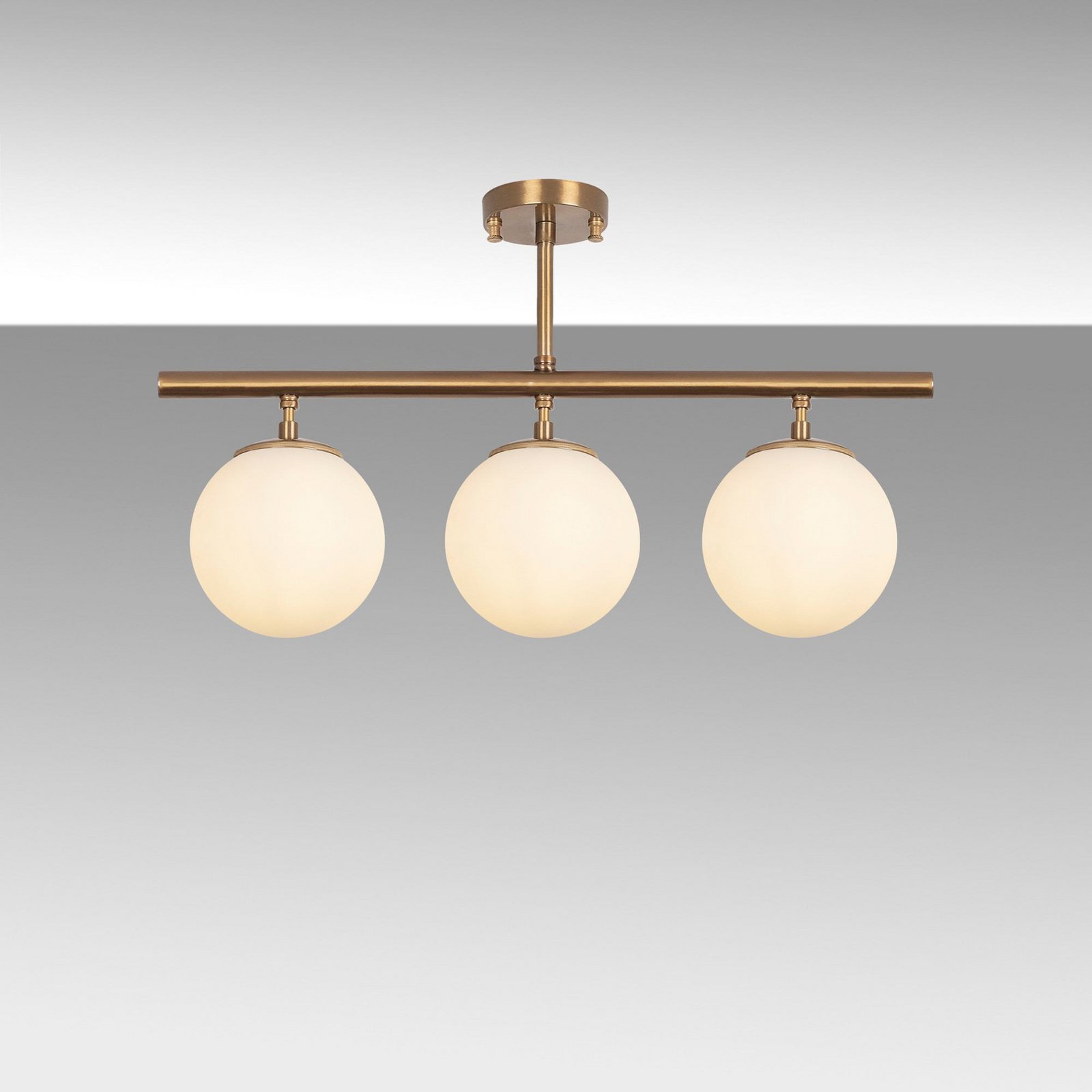 Atmaca ceiling light, 3-bulb, antique gold, glass, 60 cm