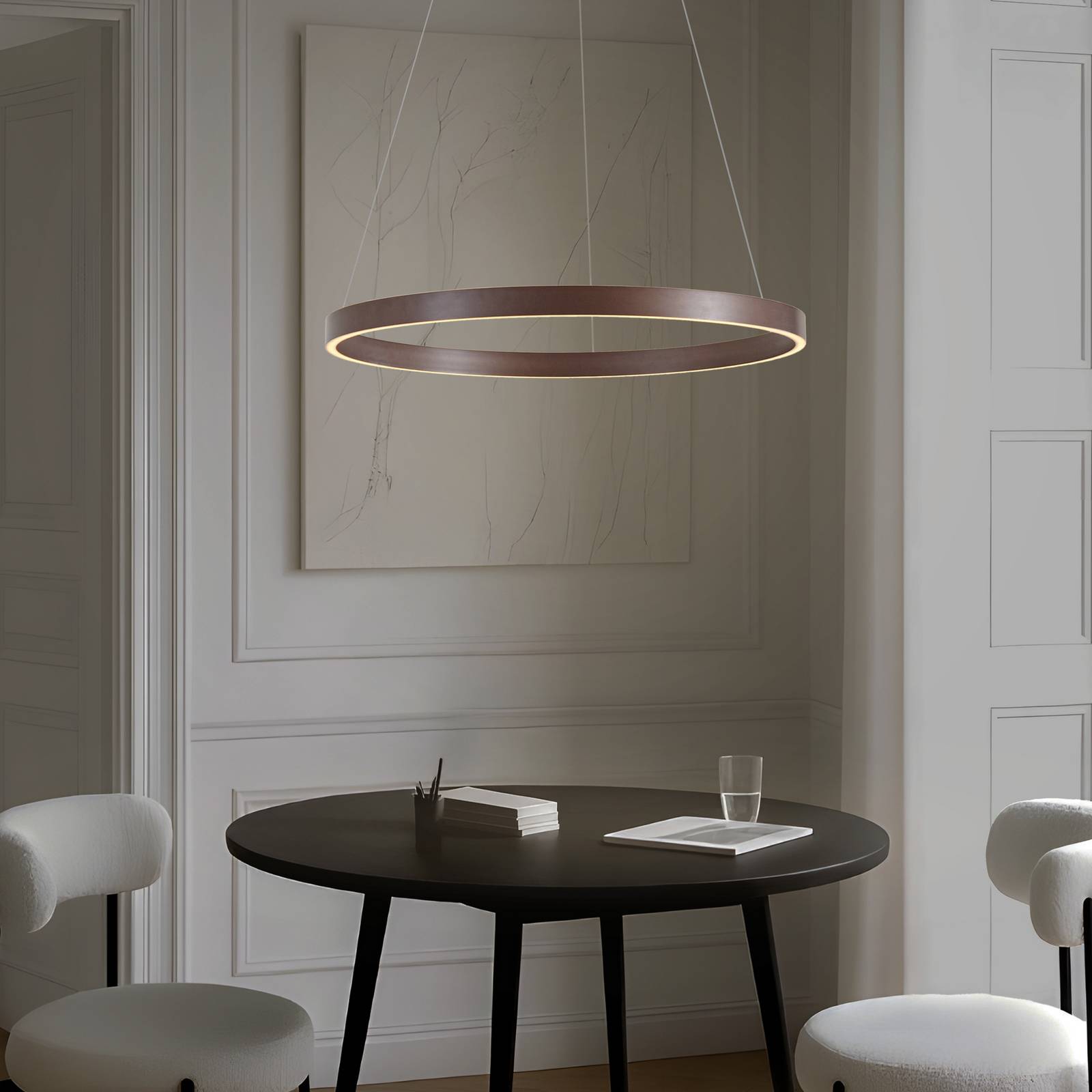 Lucande LED-Hängeleuchte Yonam, Ø 80 cm, 1-flg., braun, CCT günstig online kaufen