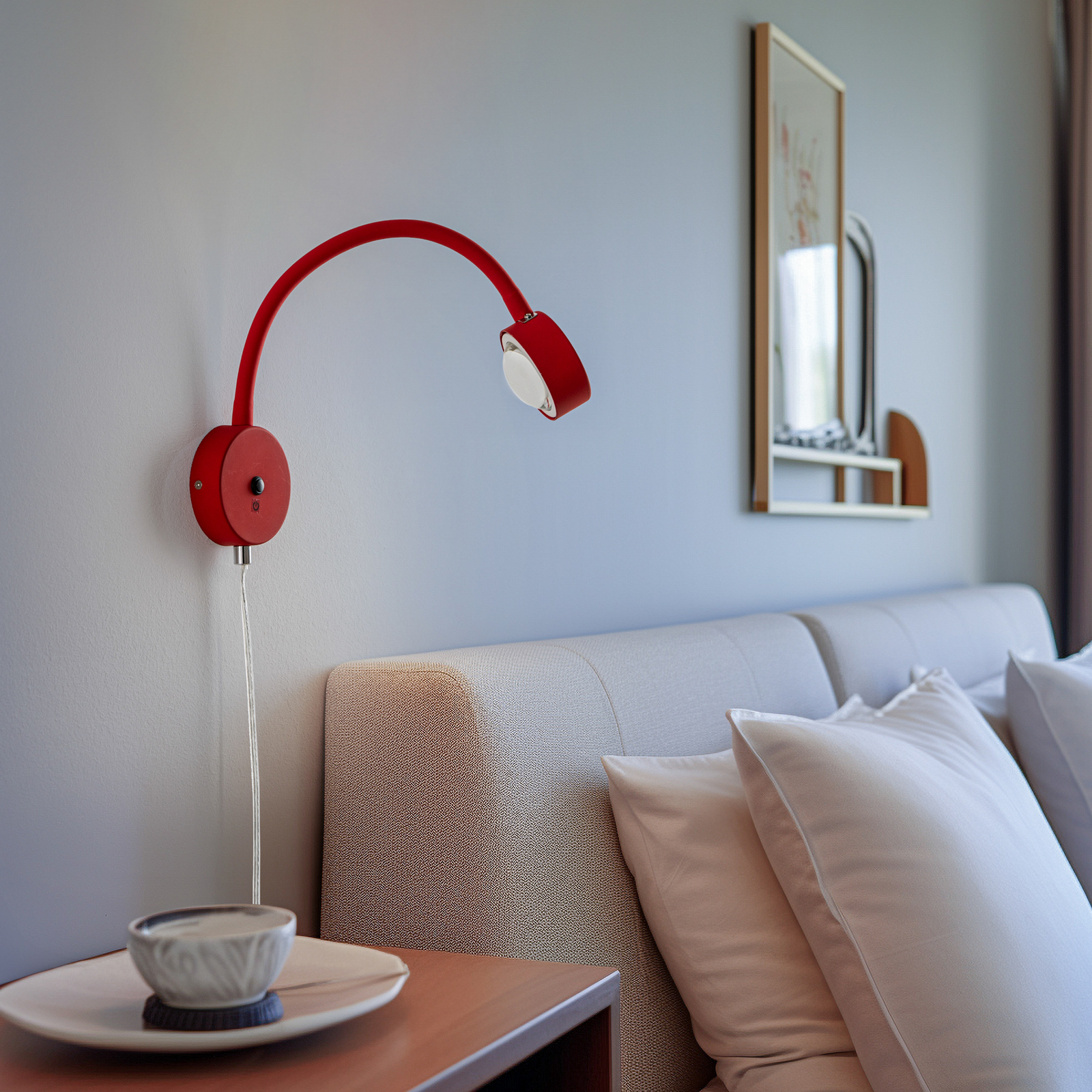 Lampă de perete Lindby Jyla, roșu/alb, lentilă, 4200K, GX53, braț flexibil