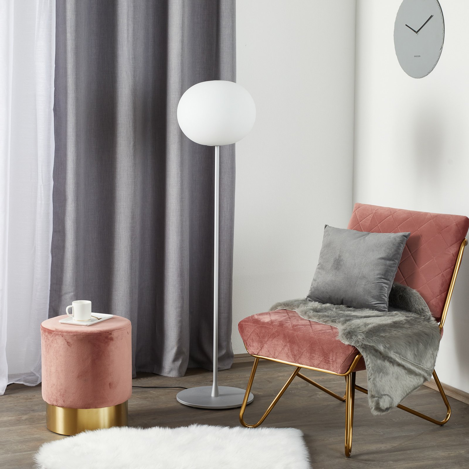 Flos Glo-Ball F1 Subtle Floor Lamp, for Living / Dining Room, Glass, steel, E27, 150 W, energy efficiency: E, H: 135 cm