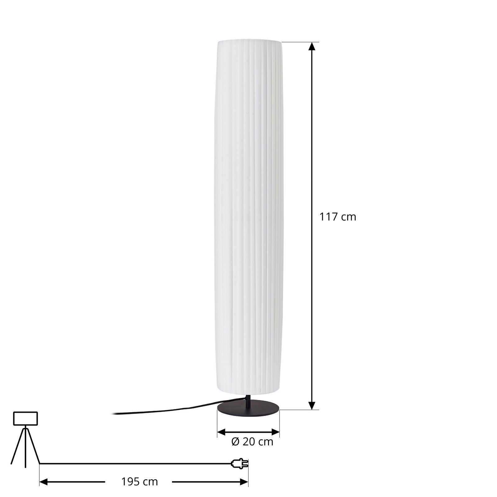 Virelle vloerlamp, wit, textiel, hoogte 117 cm, E27 - Lindby