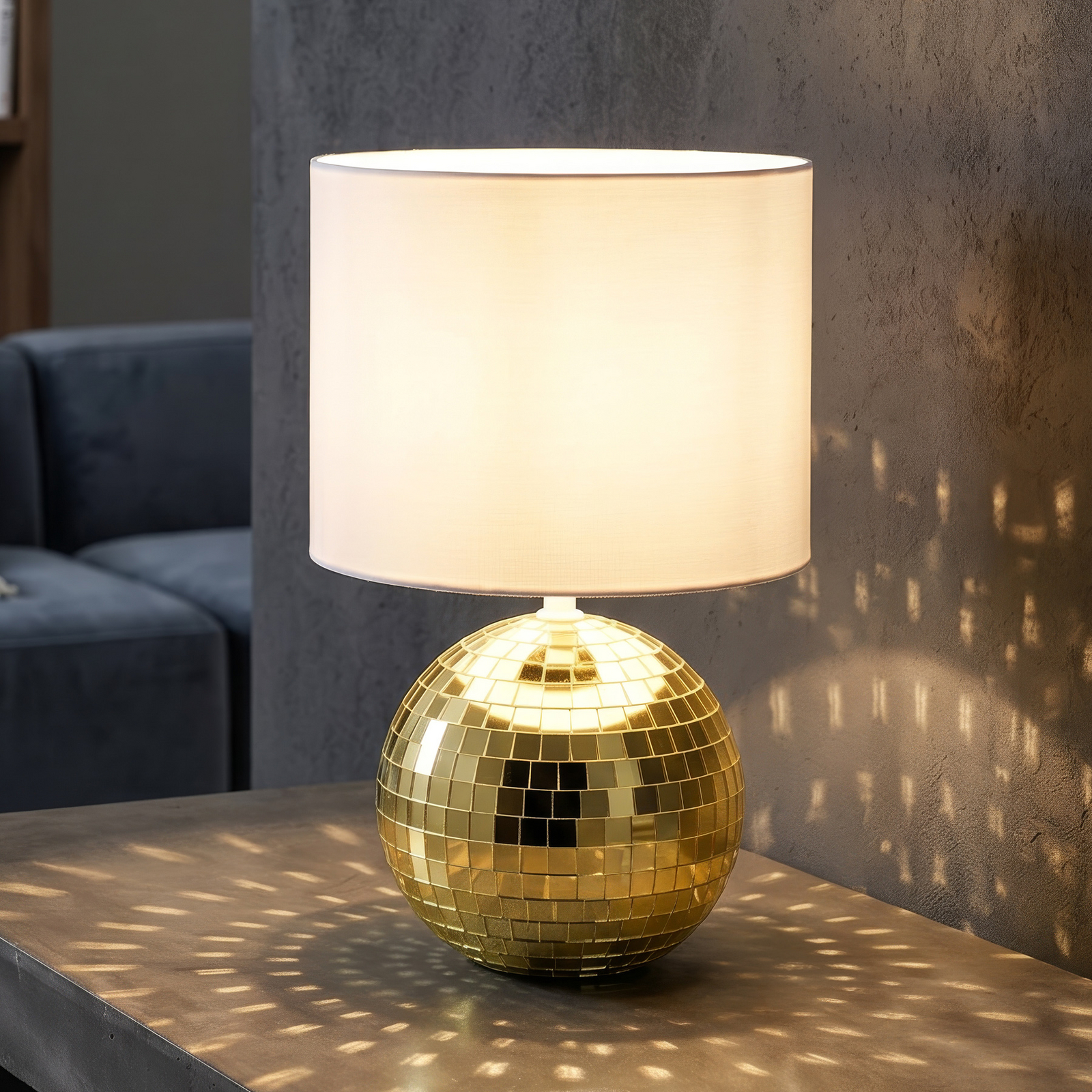 Lampe à poser Glitza dorée/blanche, tissu, plastique, E14