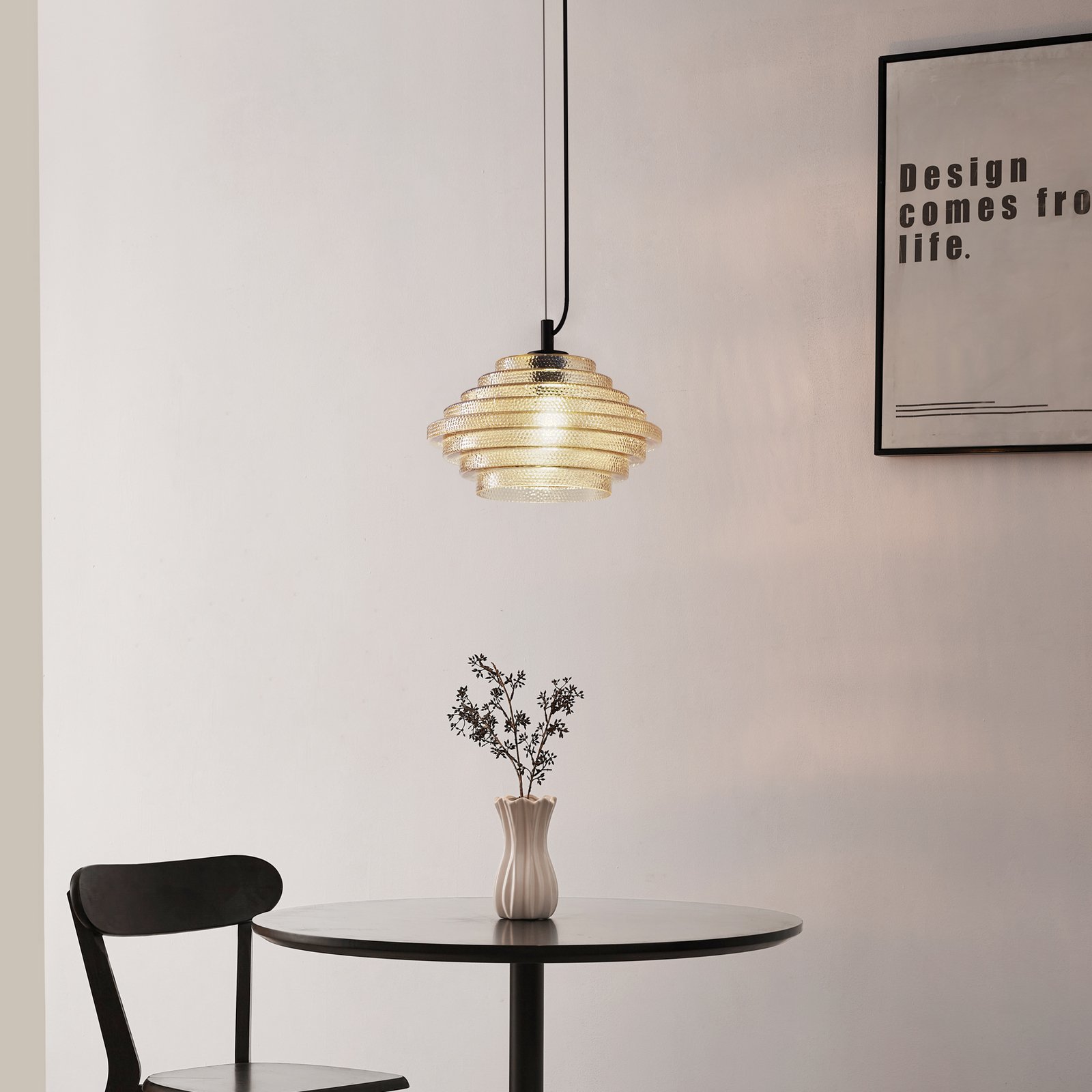 Lindby Pendelleuchte Orliana, Ø 35 cm, amber, Glas