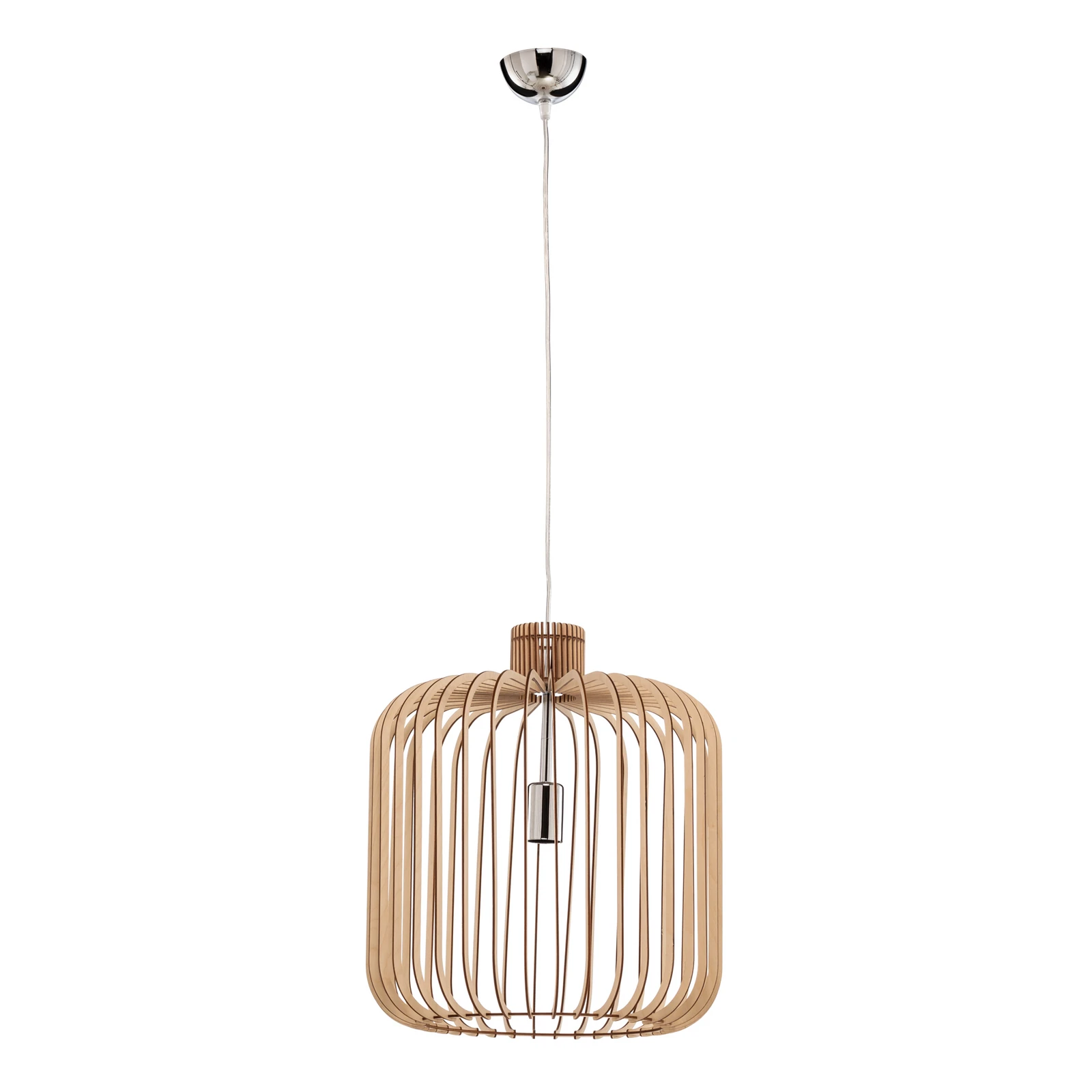Paz viseća lampa kromirana, drveni cilindar s letvicama Ø 45 cm