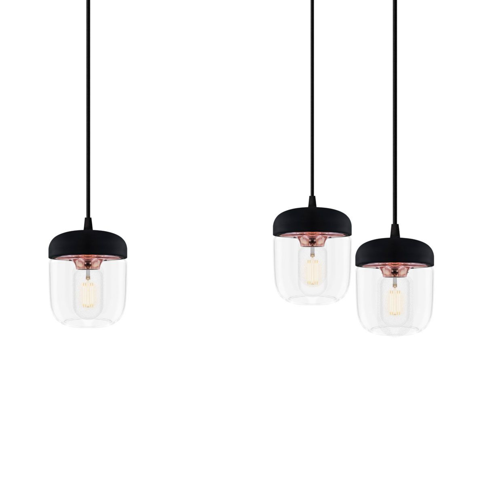 UMAGE Acorn hanglamp, zwart/koper, 3 lampen