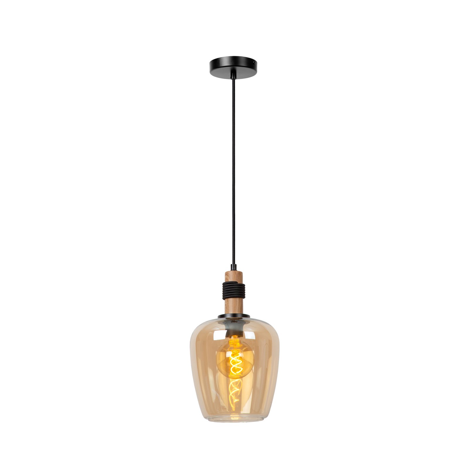 Suspension Ilona, verre, Ø 22 cm, noir/ambre, 1 lampe