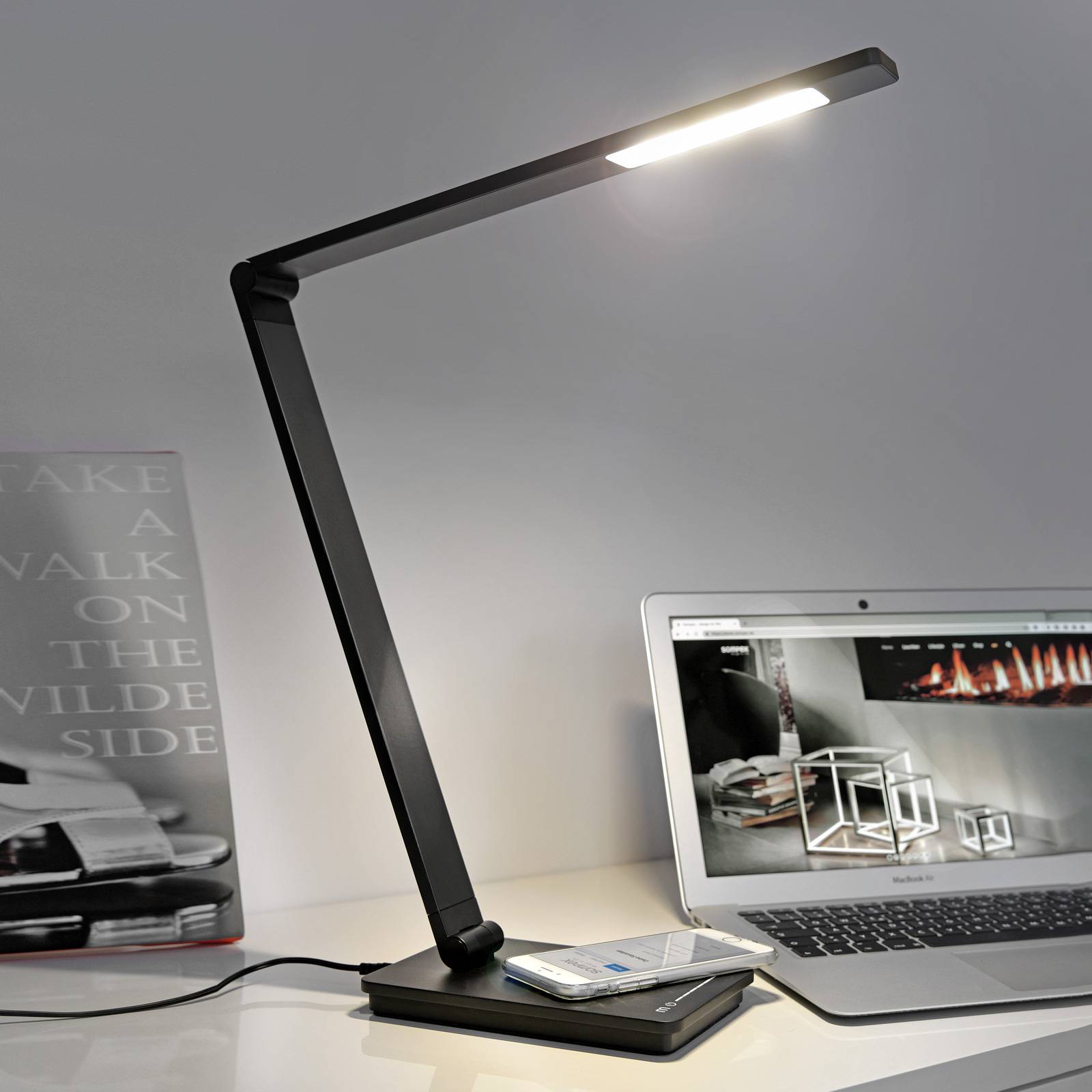 Uli Phone desk lamp, QI charging station, black Uli Phone desk lamp, QI charging station, black