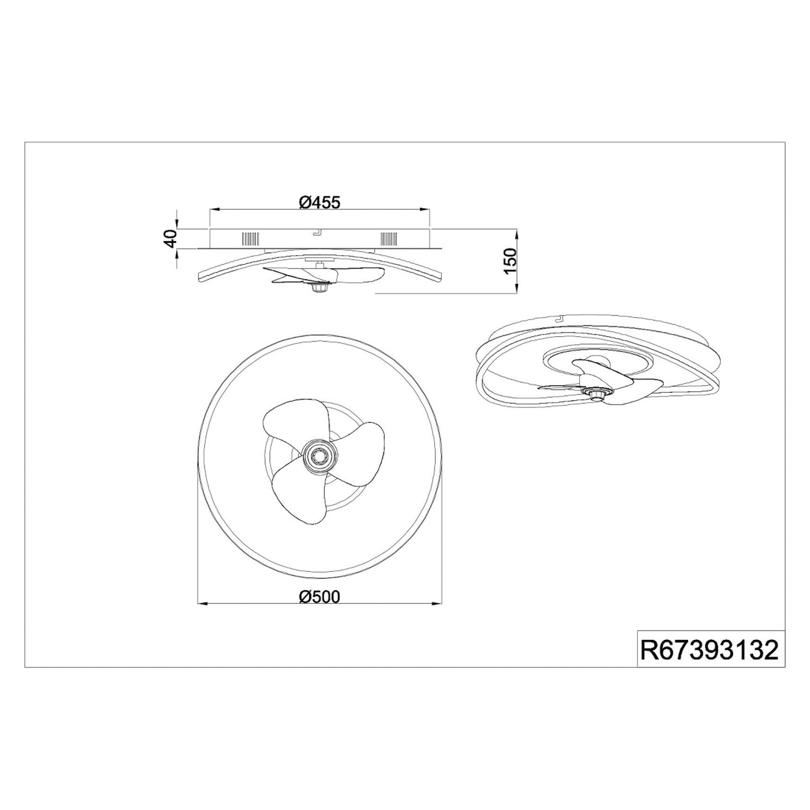 Ventilator LED Sortland, DC, silențios, 50 cm, CCT, telecomandă