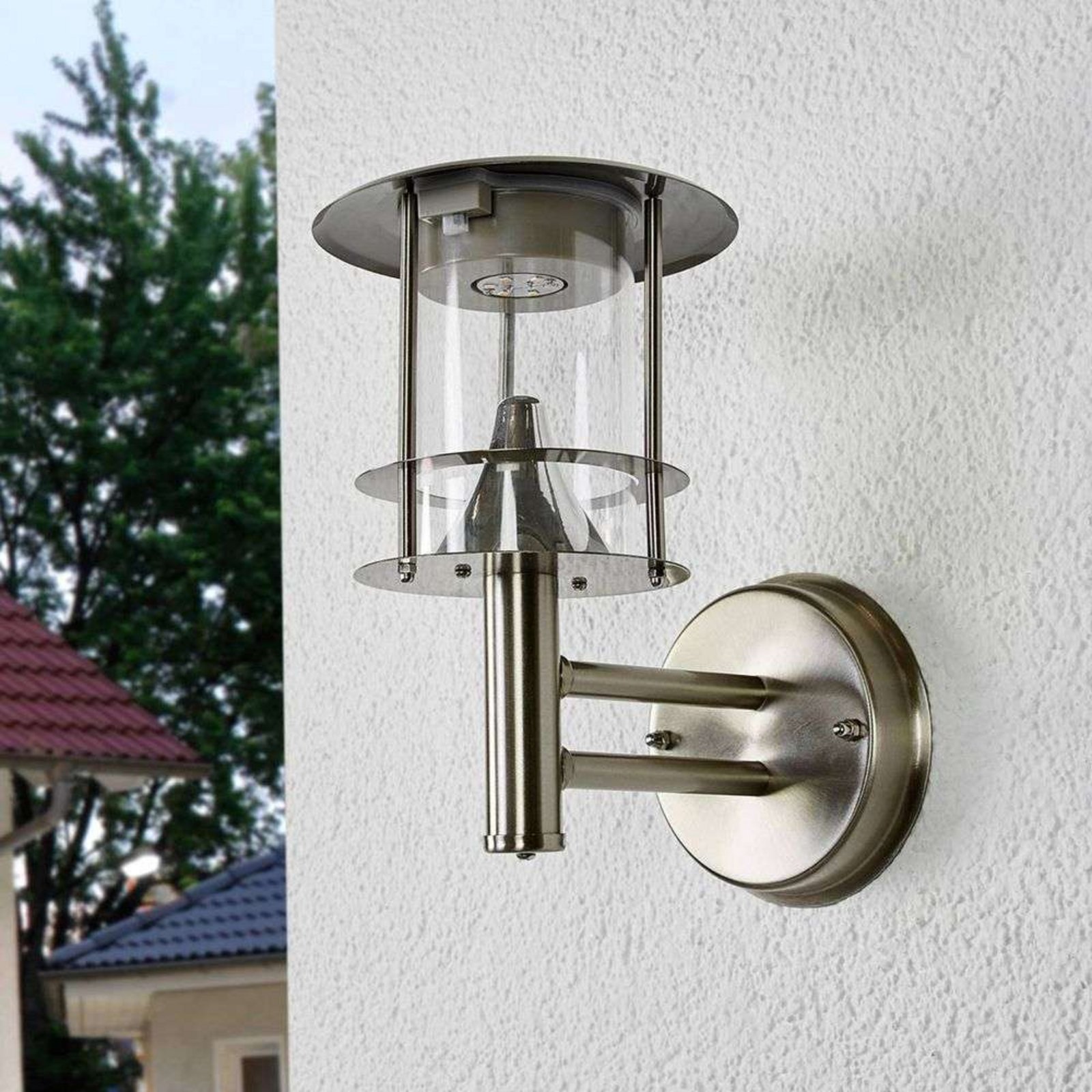 Sumaya LED Lámpara Solar Aplique de Pared Stainless Steel/Clear - Lindby