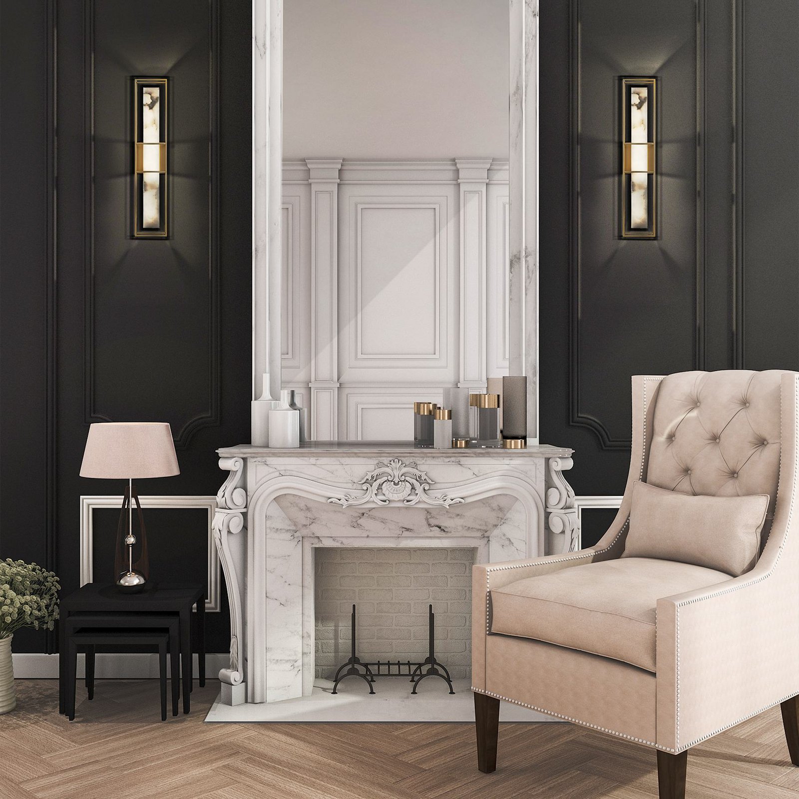 BLAKLEY LED outdoor wall lamp, gold/alabaster, height 61 cm, IP44