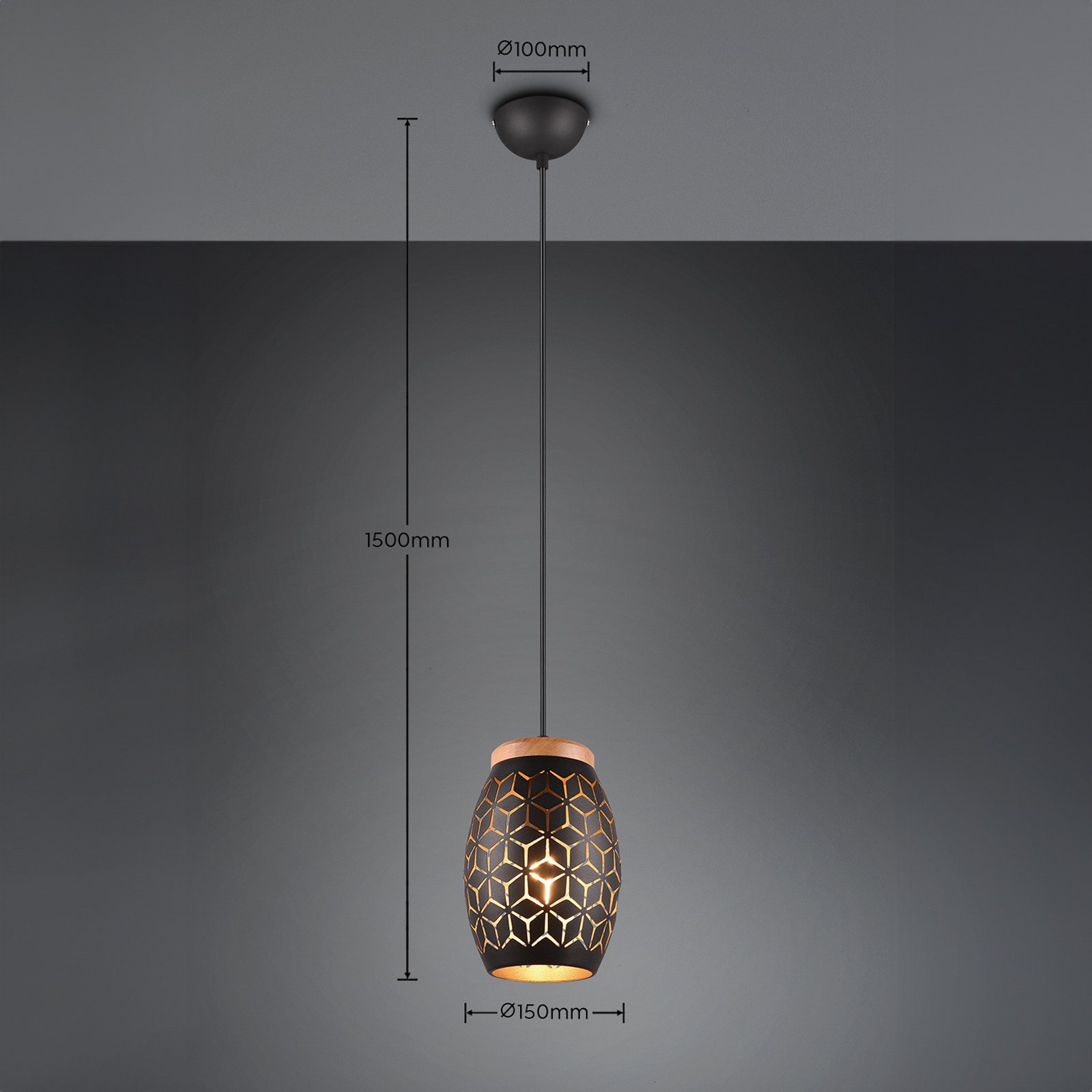 Lampă suspendată Bidar, Ø 15 cm, negru-auriu, metal