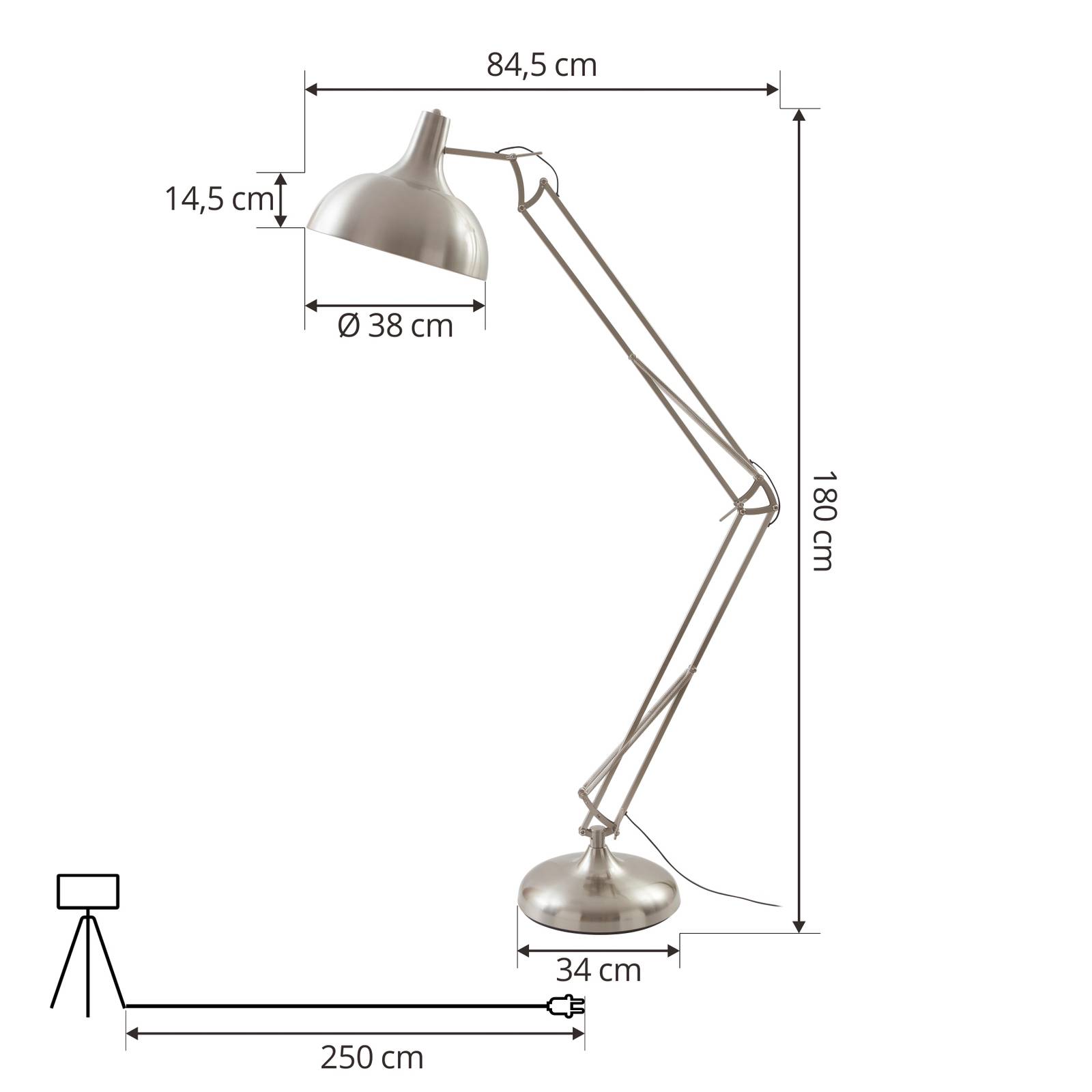 Lampa stojąca Lindby Leia, srebrny, metal, 180cm, obrotowy, E27