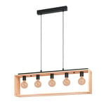 Famborough hanging lamp with wooden frame, 5-bulb