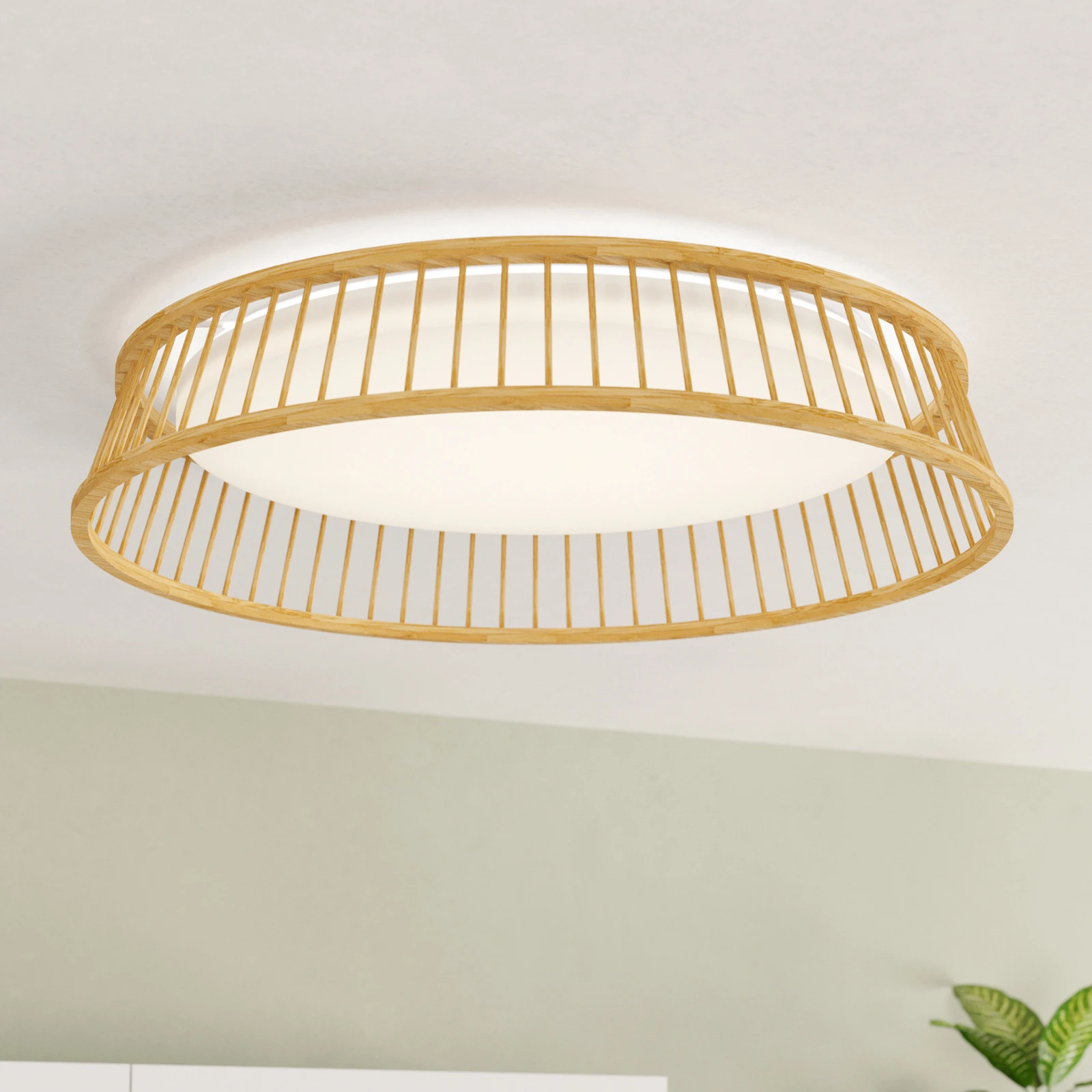 EGLO LED-Deckenlampe Luppineria Holzgeflecht Ø45cm