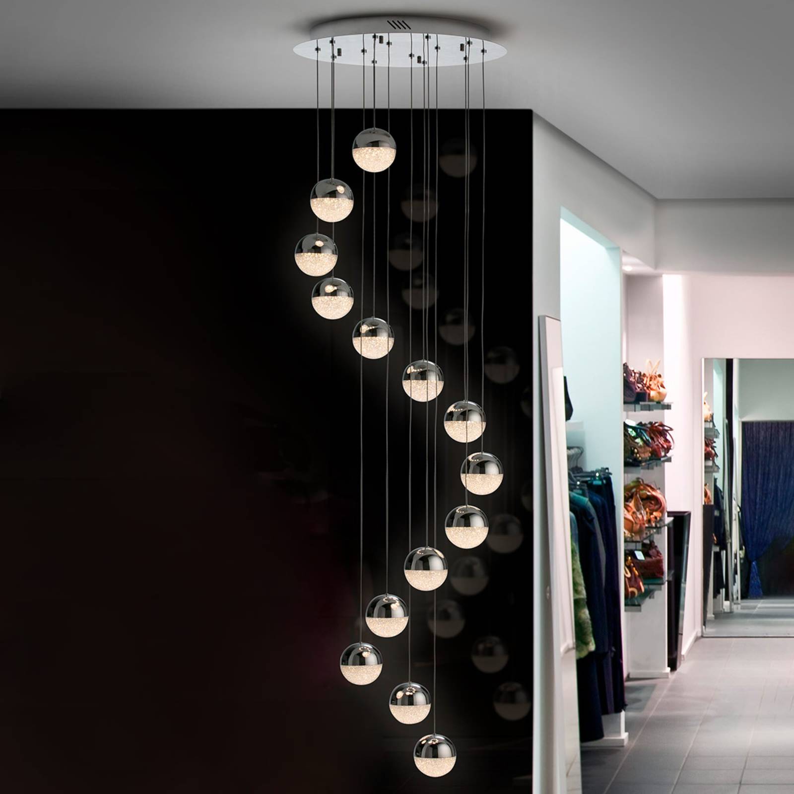 Schuller Valencia Suspension LED Sphere 14 lampes chromé app