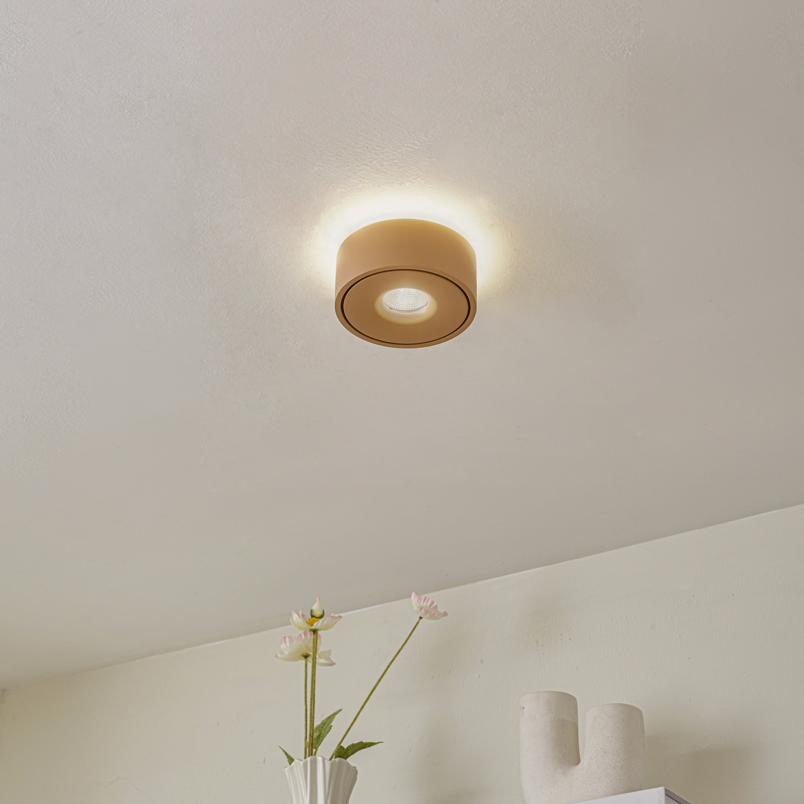 Arcchio LED-Deckenlampe Rotari, braun, up und down