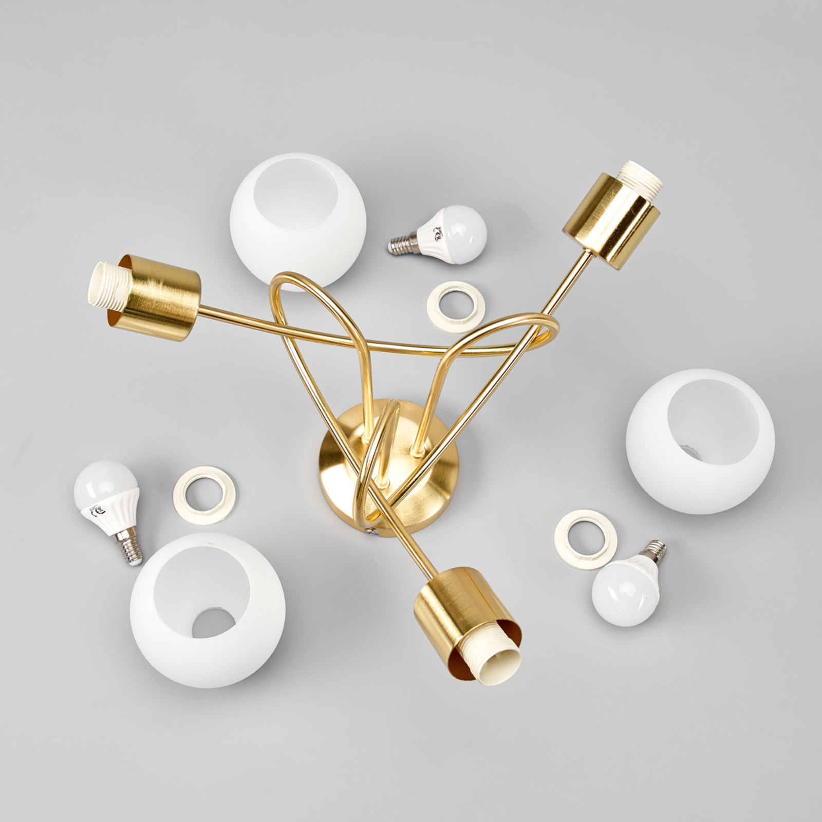 Lindby Deckenlampe Elaina, Ø52cm, 3-flg., messing, Glas, E14
