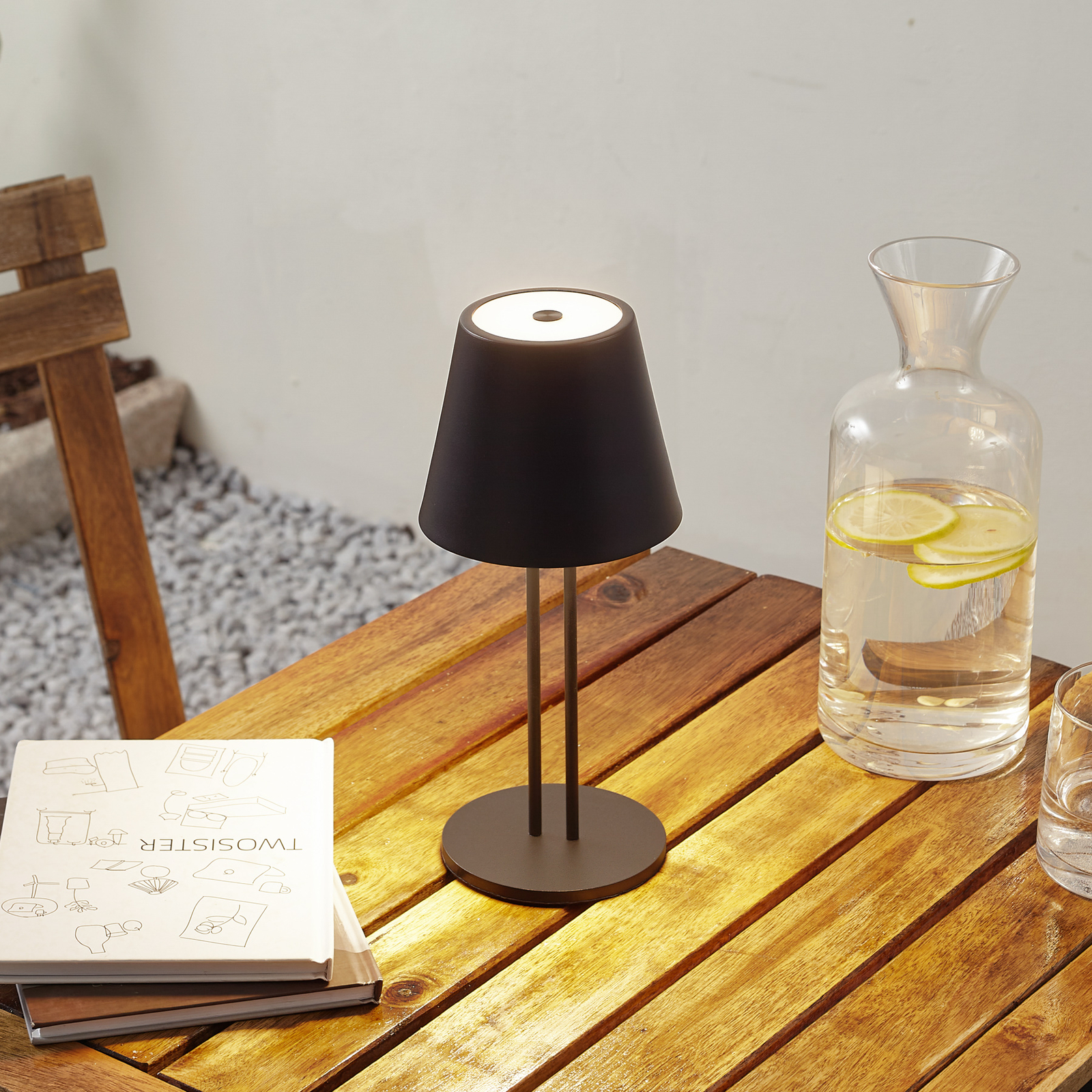 Lámpara de mesa Lindby LED recargable Janea TWIN, negra, metal