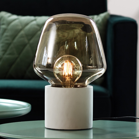 Bordlampe Christina med røykglass, fot lysegrå
