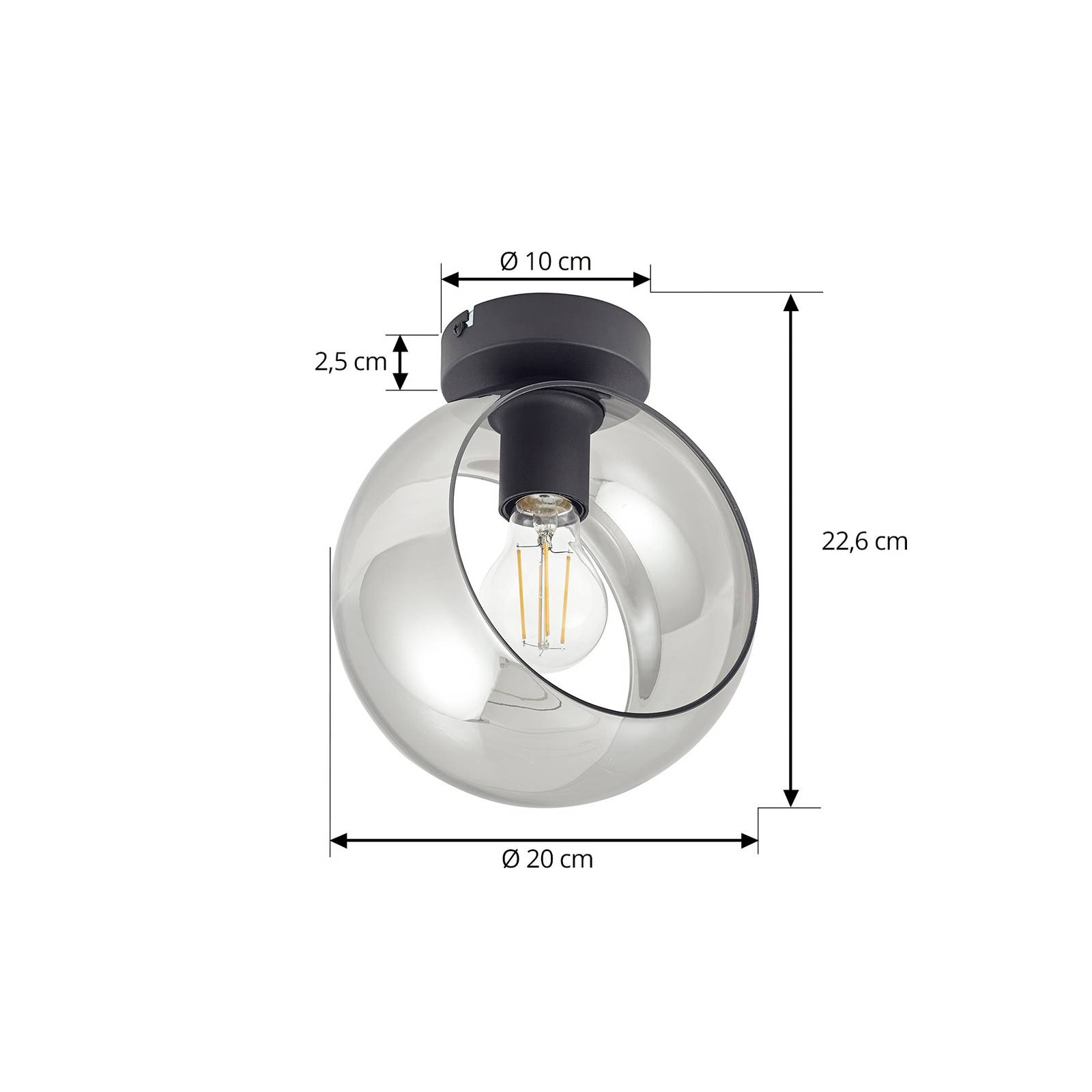 Lampa sufitowa Lindby Roton, szary/czarny, szkło, Ø 20 cm