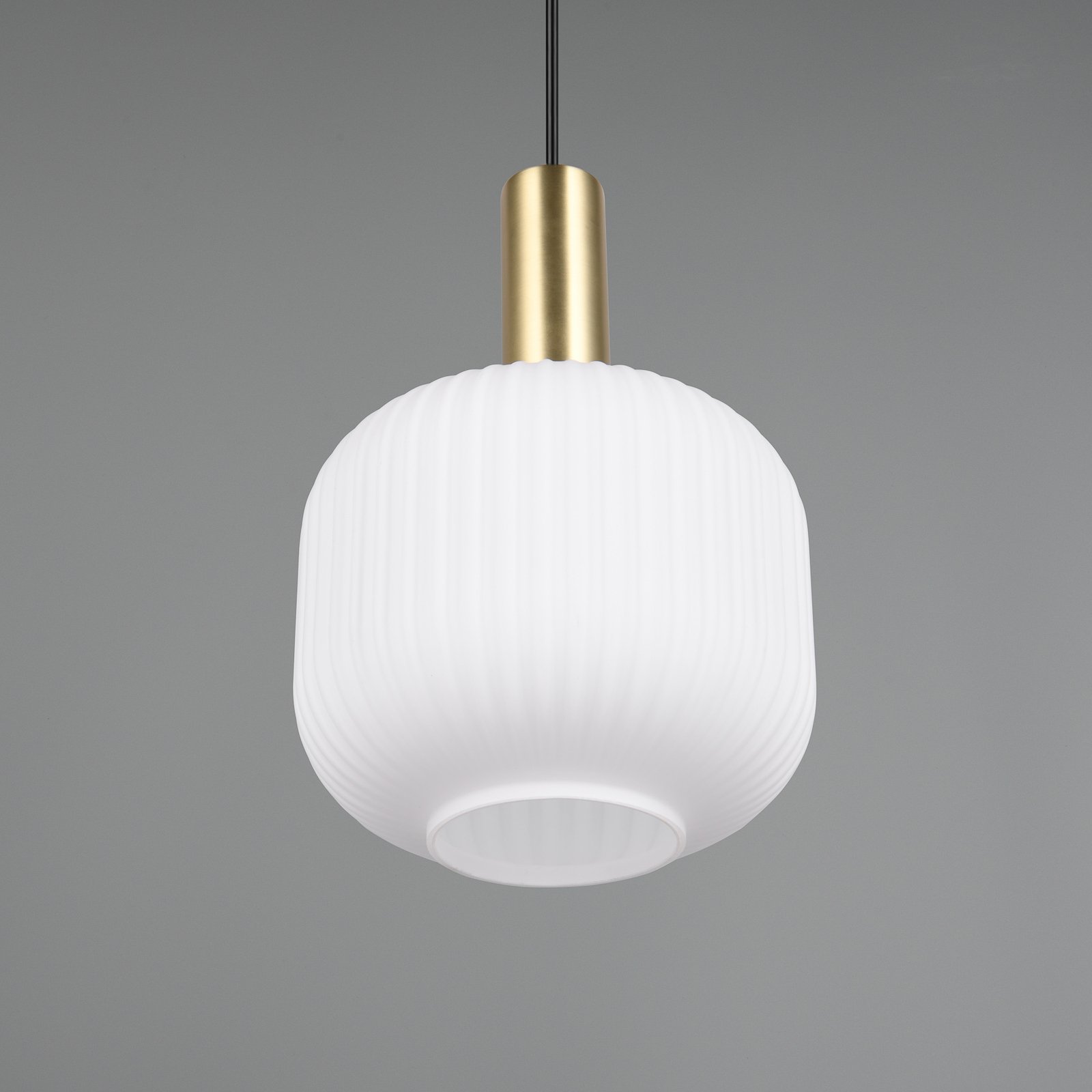 Diva pendant light, 1-bulb, brass-coloured, opal, metal, glass