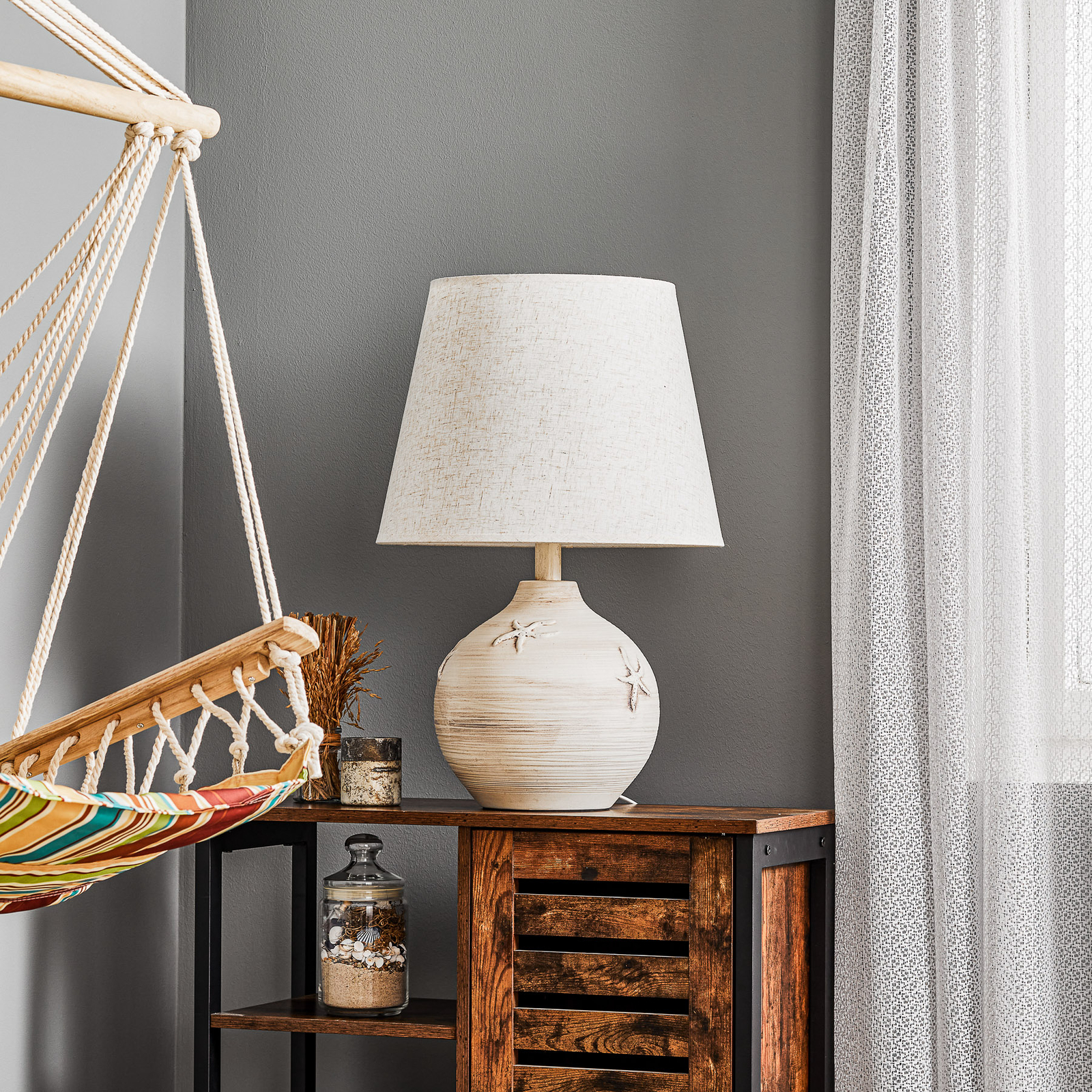 Tafellamp Marina, hoogte 61 cm, zeester-decoratie